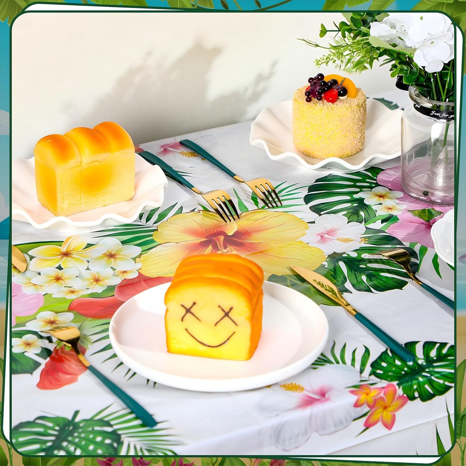 Tatuo 3 Pcs Plastic Hawaiian Tablecloths Green Summer Party Decorations