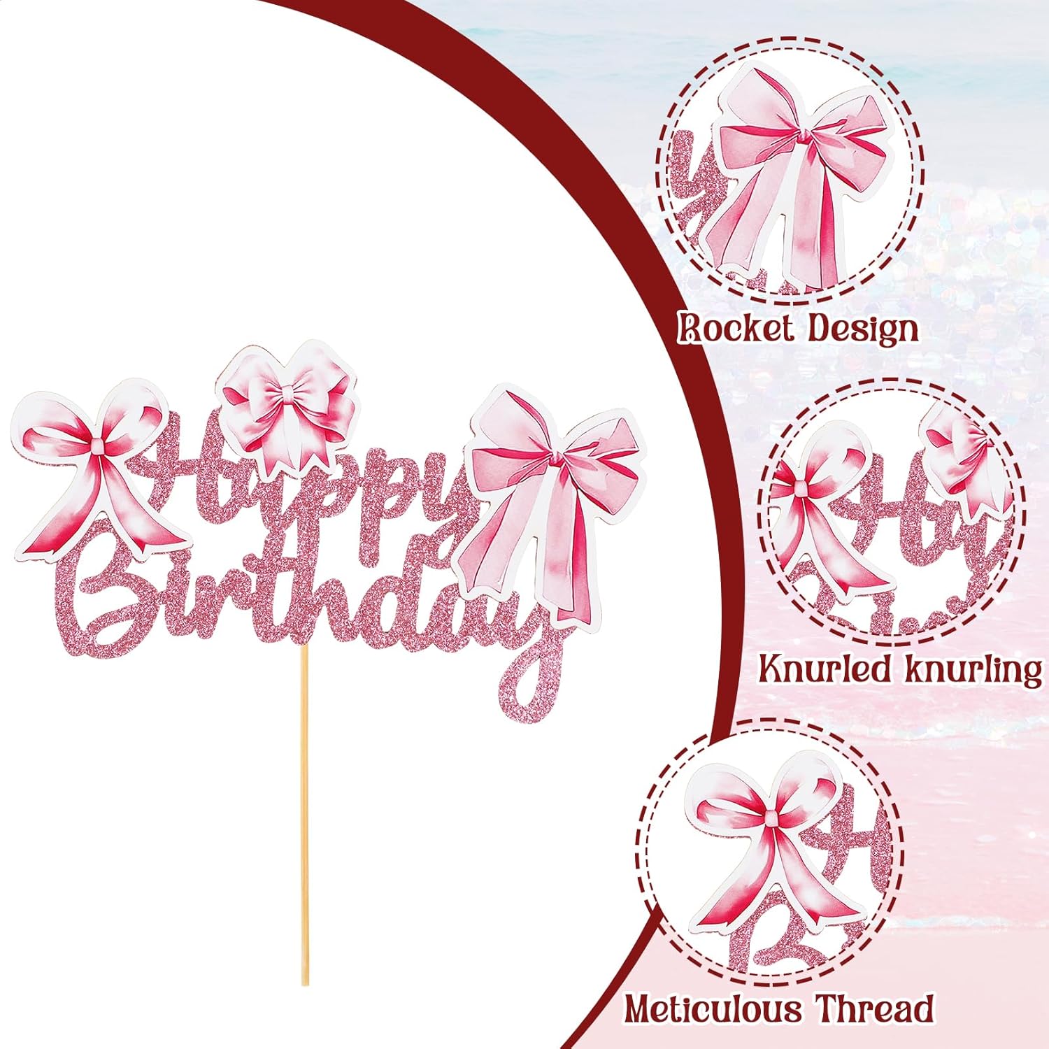 Pink Bow Coquette Cake Topper for Birthday Decorations