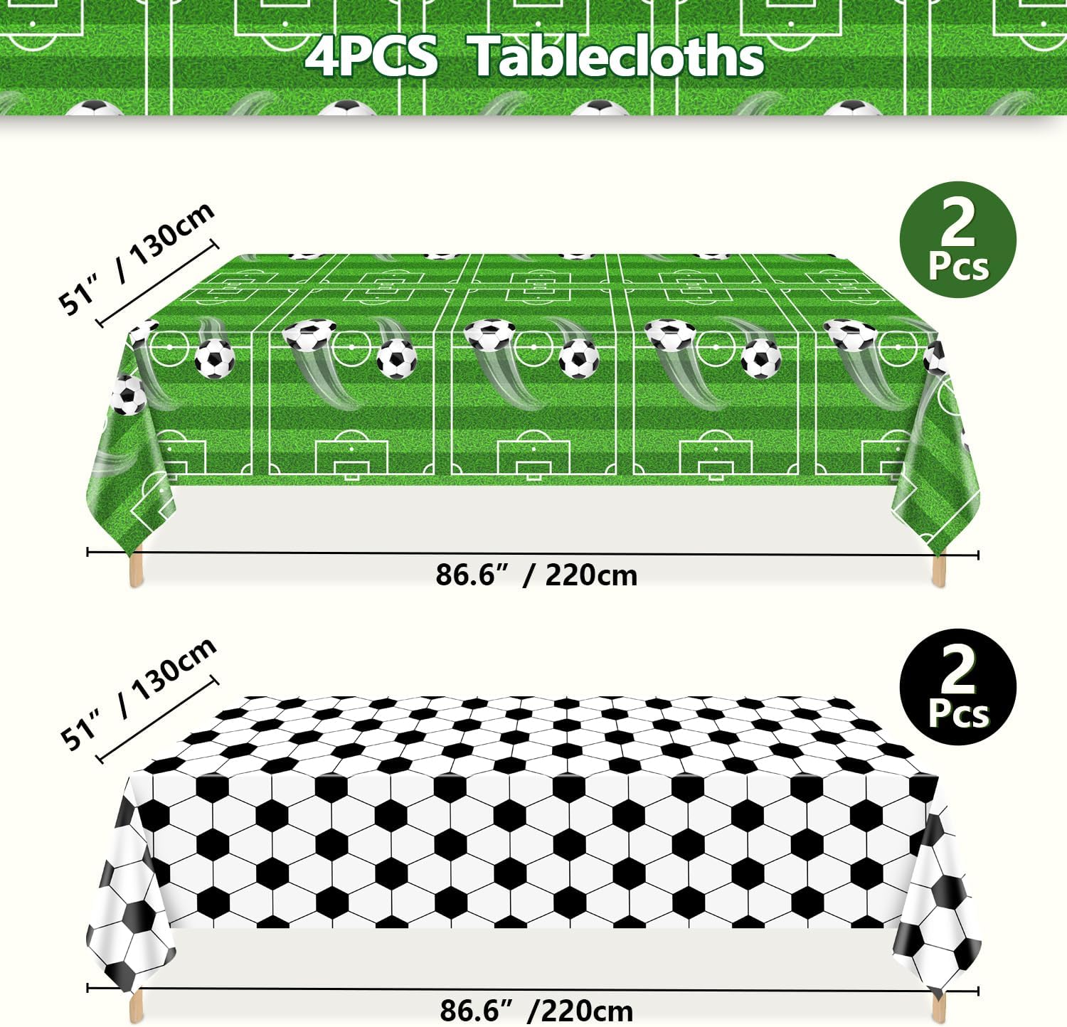 4 Pack Soccer Theme Tablecloths for Parties