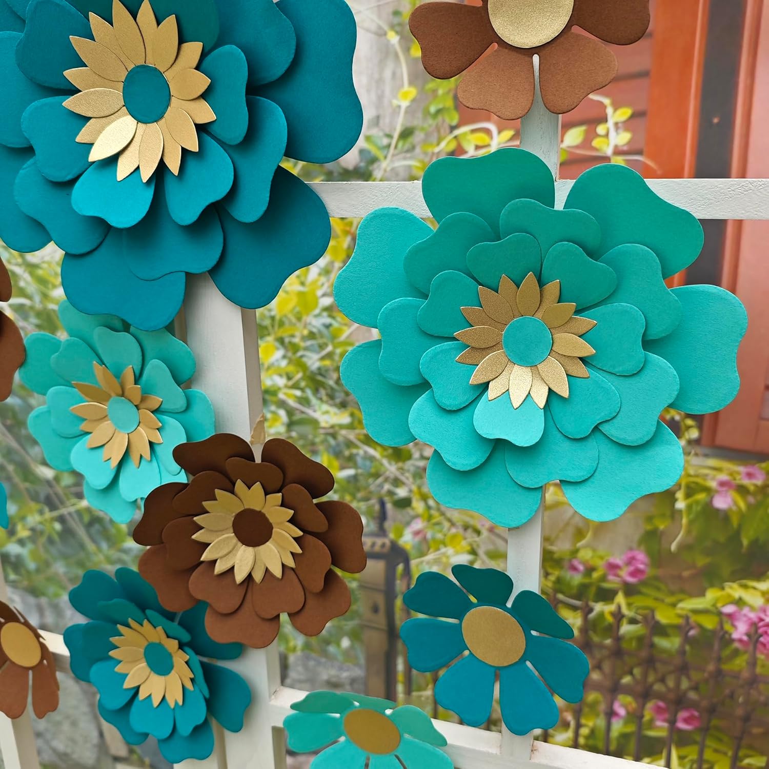 Turquoise Chocolate Paper Flowers Set of 12 for Decor