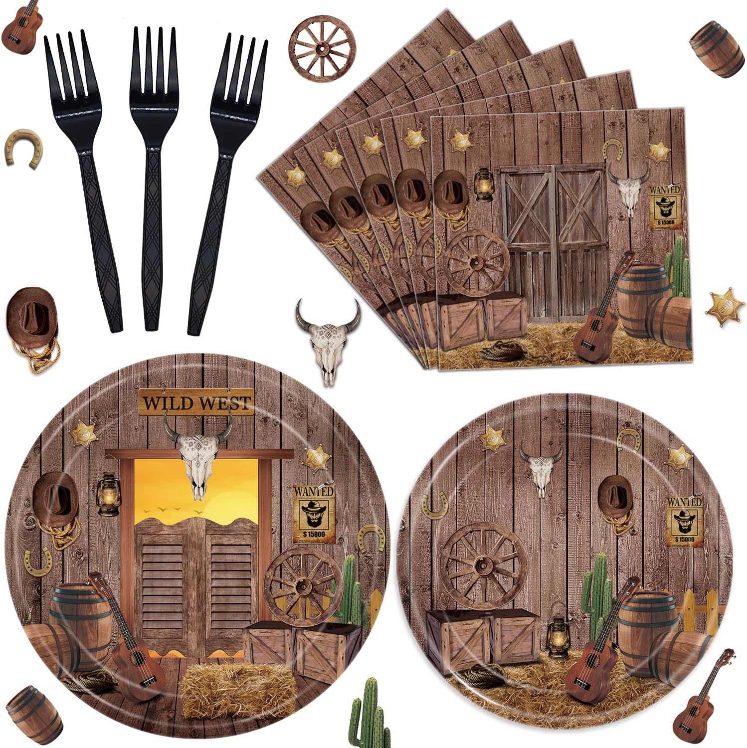 Oigco Wild West Party Plates and Napkins Set for 24 Guests