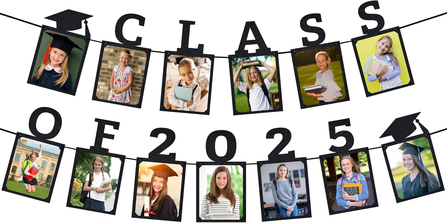 Class of 2025 Graduation Photo Banner with Pre-Strung Ribbons