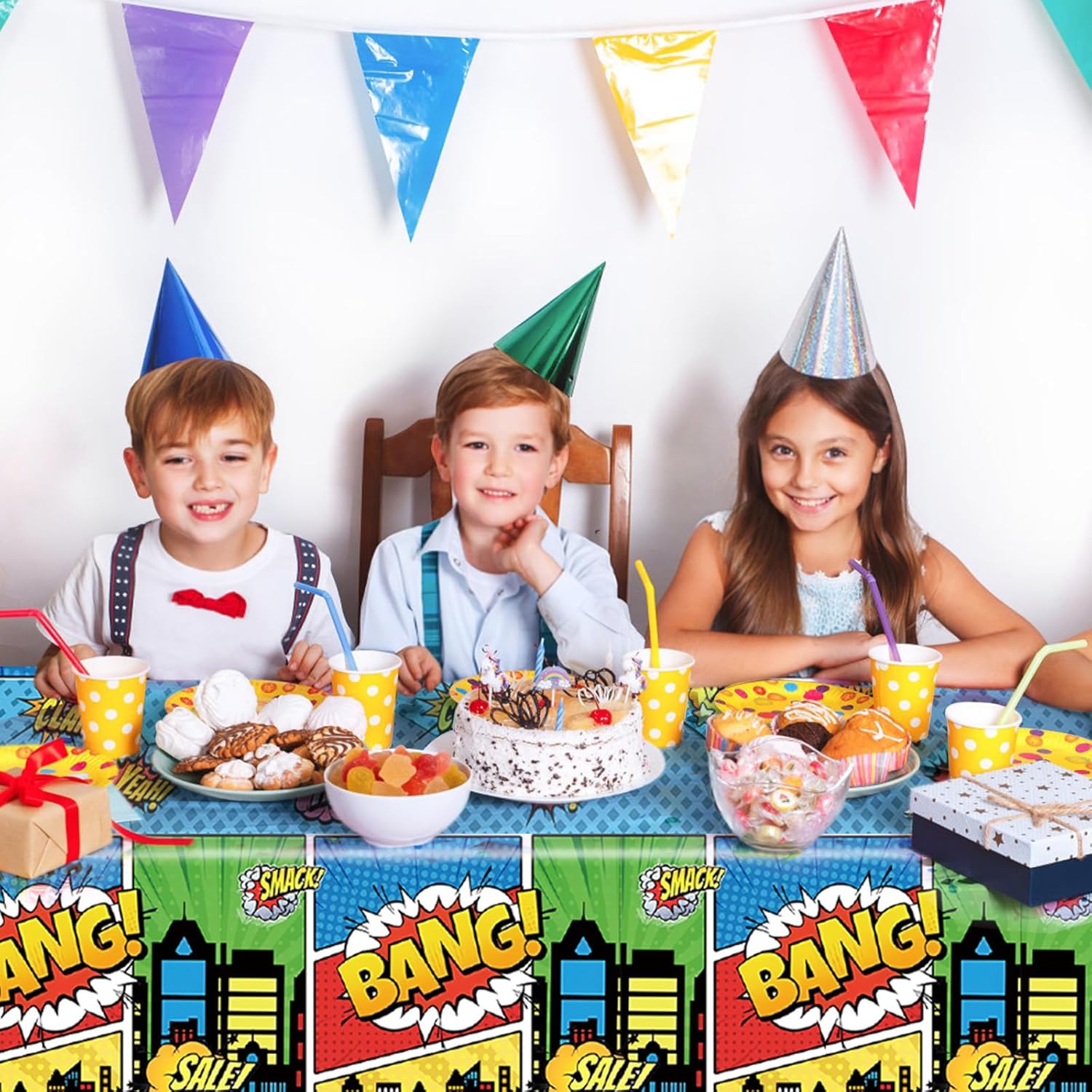 2pcs Hero Themed Birthday Tablecloth for Party Decorations