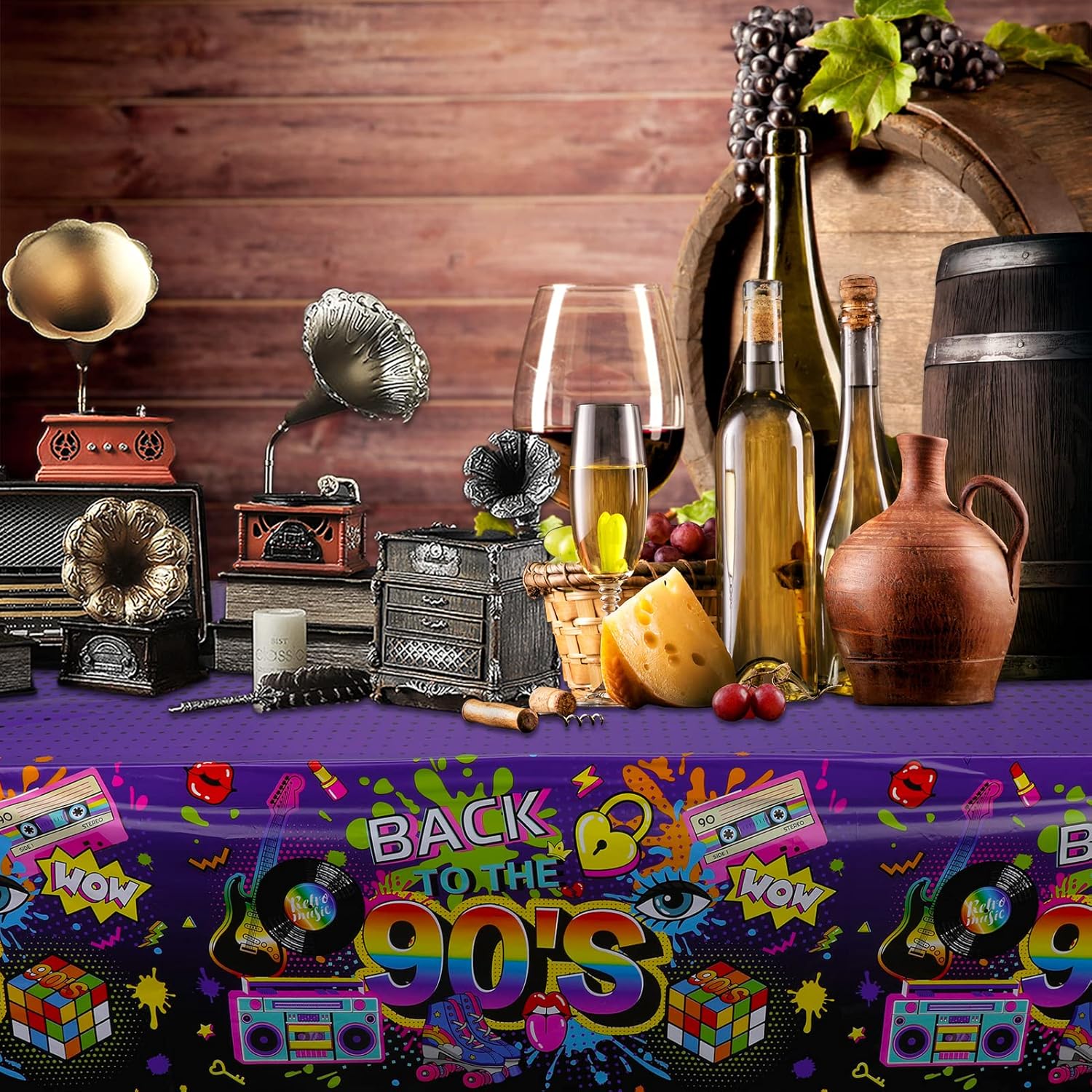 HOWAF 3 Piece 90s Themed Tablecloth Set