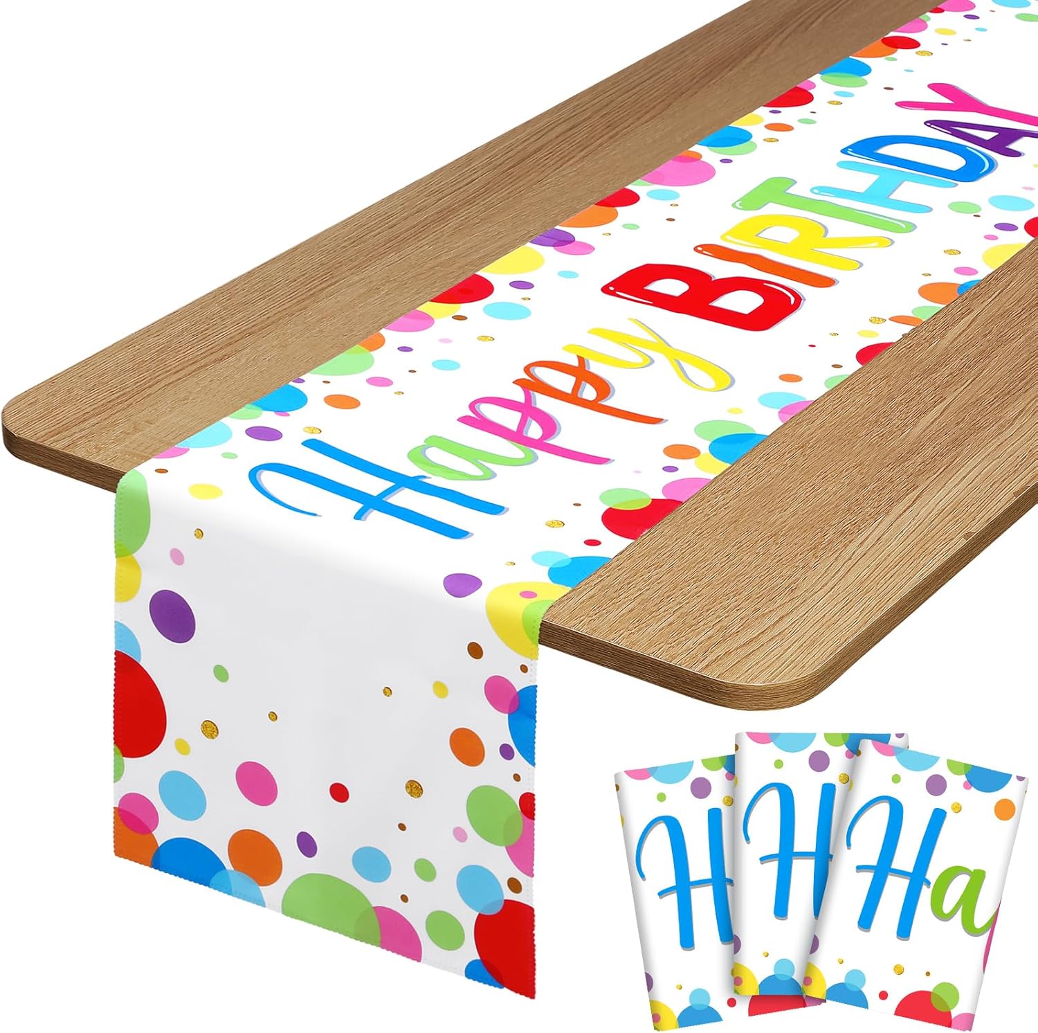 Oudain 3 Pcs Polka Dot Happy Birthday Table Runner 71x13 Inches