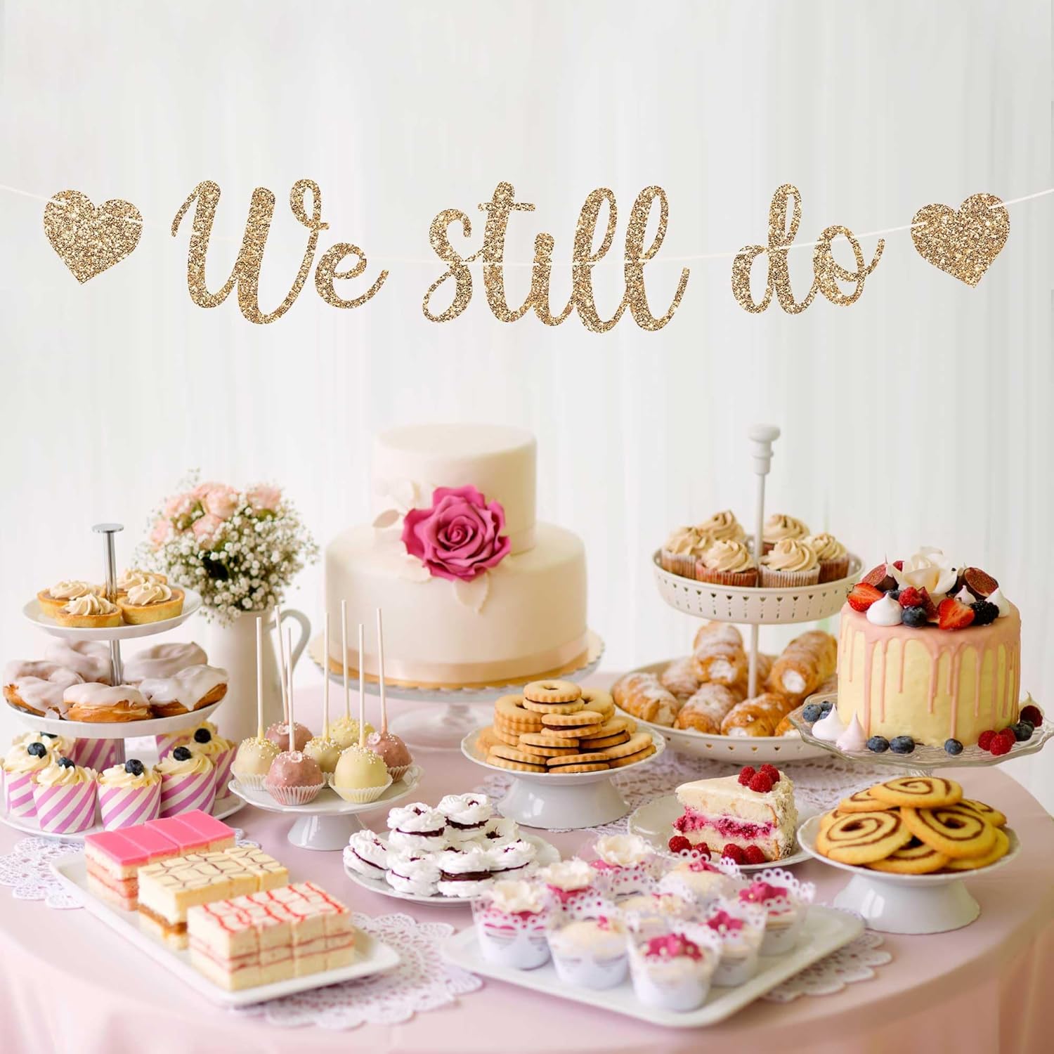 Pre-Strung Gold Glitter Anniversary Banner - No DIY