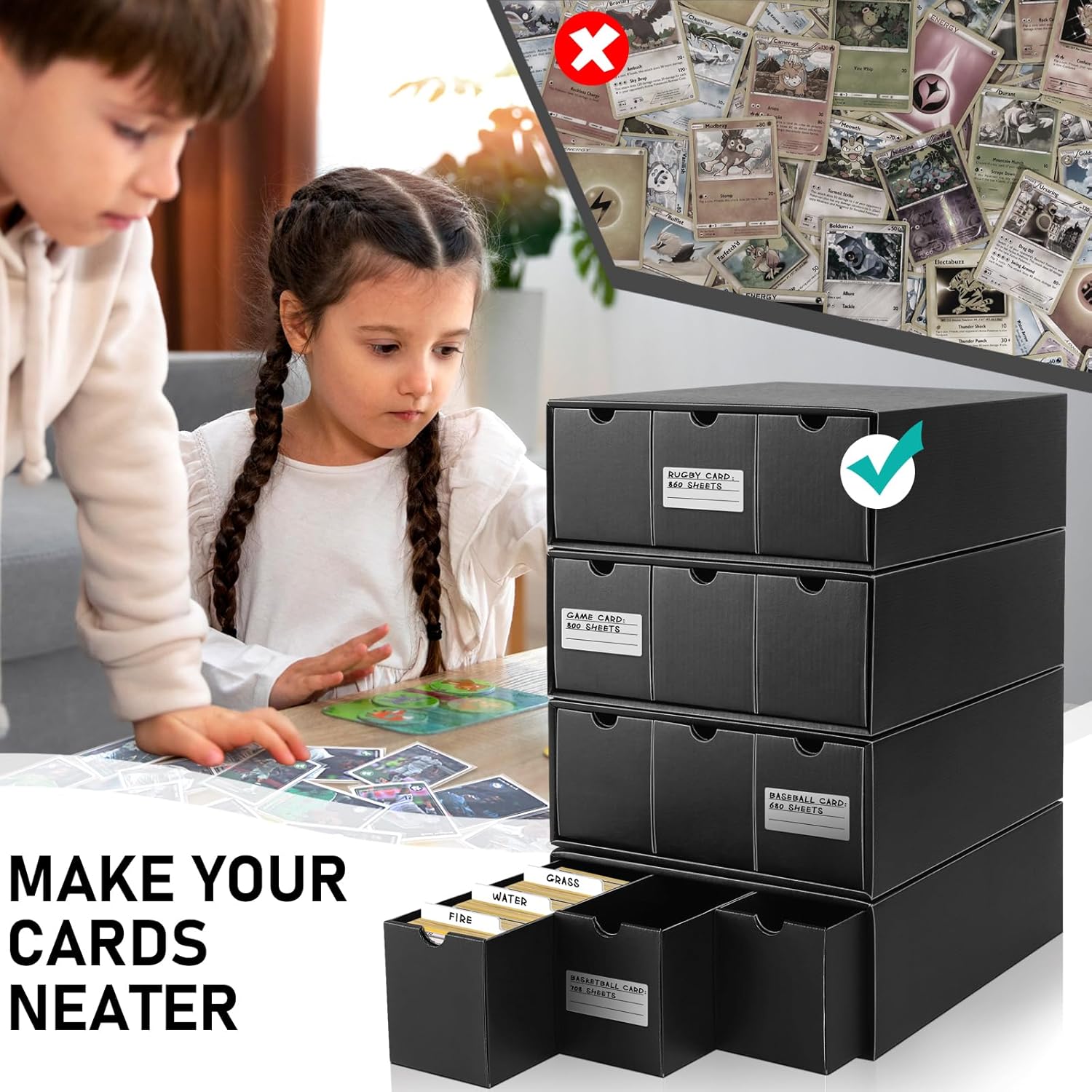 Homthy Card Storage Box with 50 Dividers and Labels