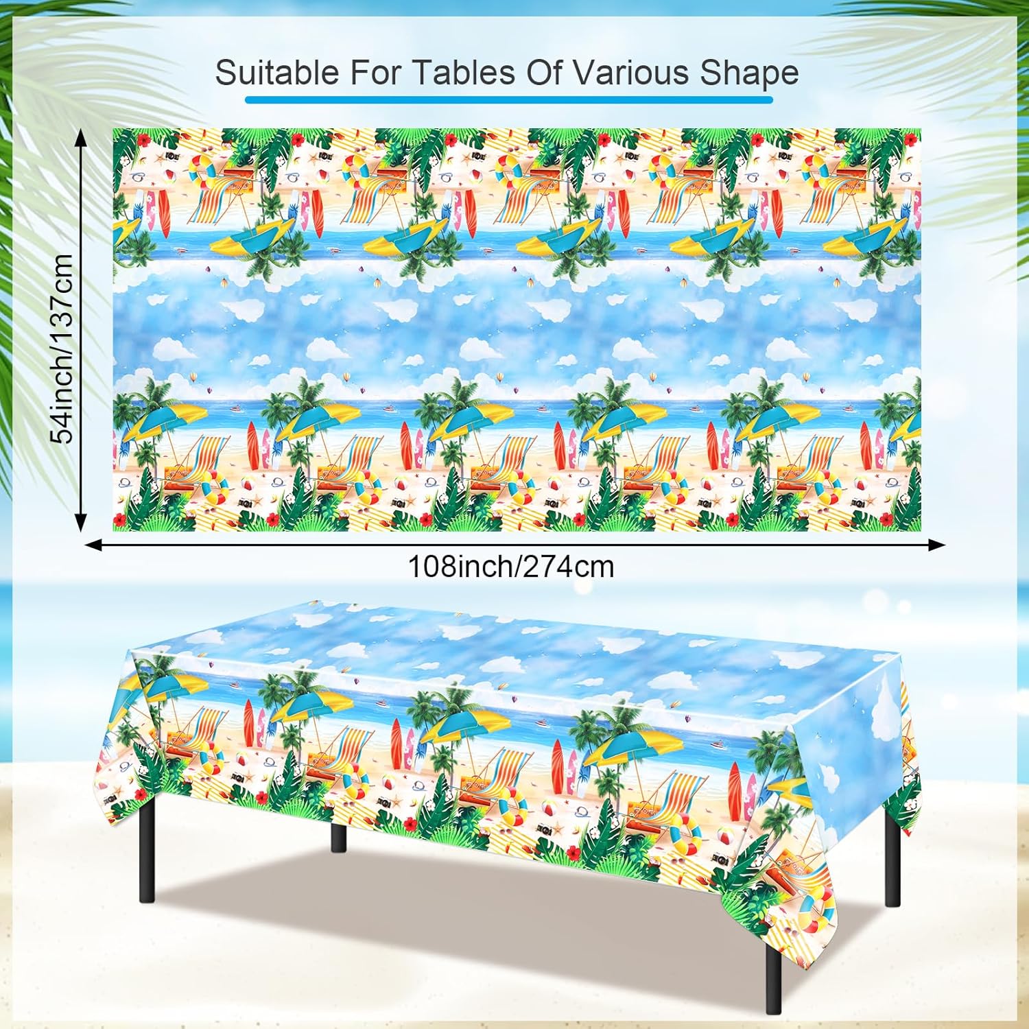 PHOGARY 3PCS Disposable Plastic Beach Tablecloth 54X108 Summer Party Decor