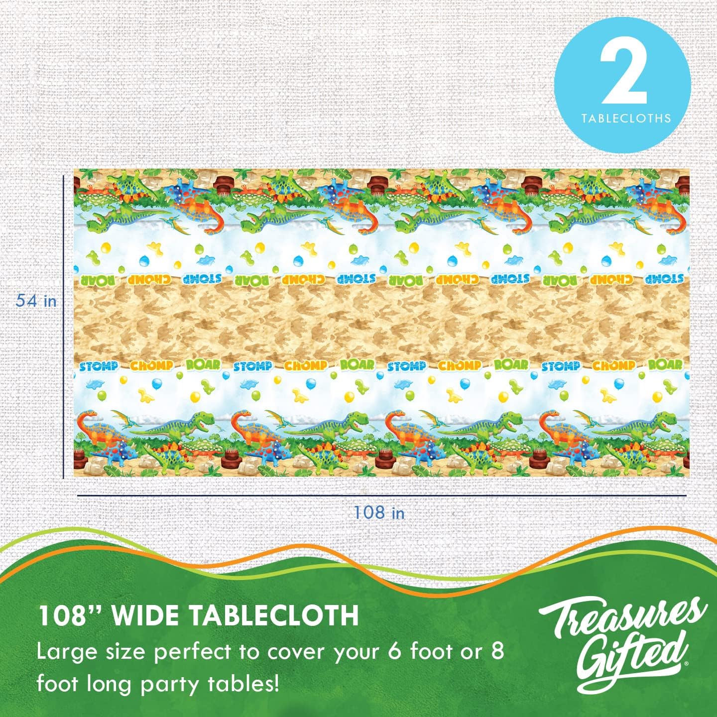 Treasures Gifted Dinosaur Tablecloth Pack of 2 1