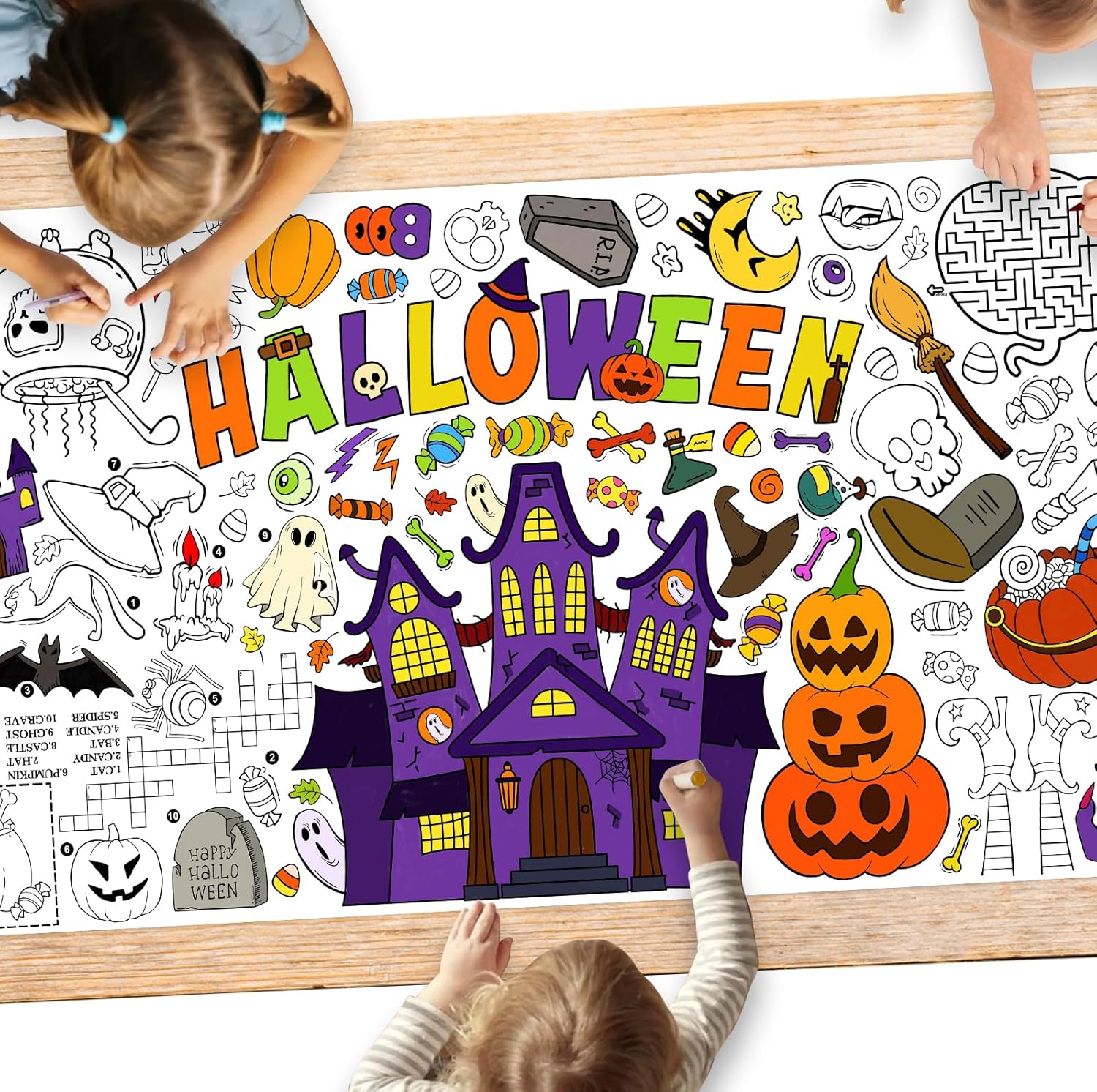 Halloween Coloring Tablecloth - 315 x 72 Inches