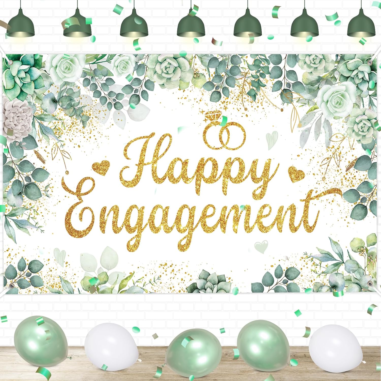 Eucalyptus Engagement Party Banner Green Just Married Decor Kit