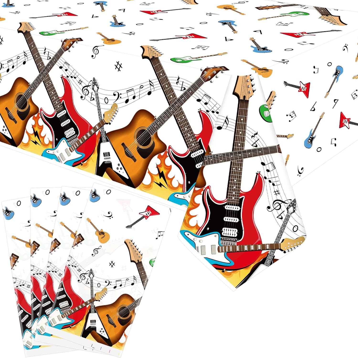 4 Pack Music Theme Party Tablecloths with Guitar Design