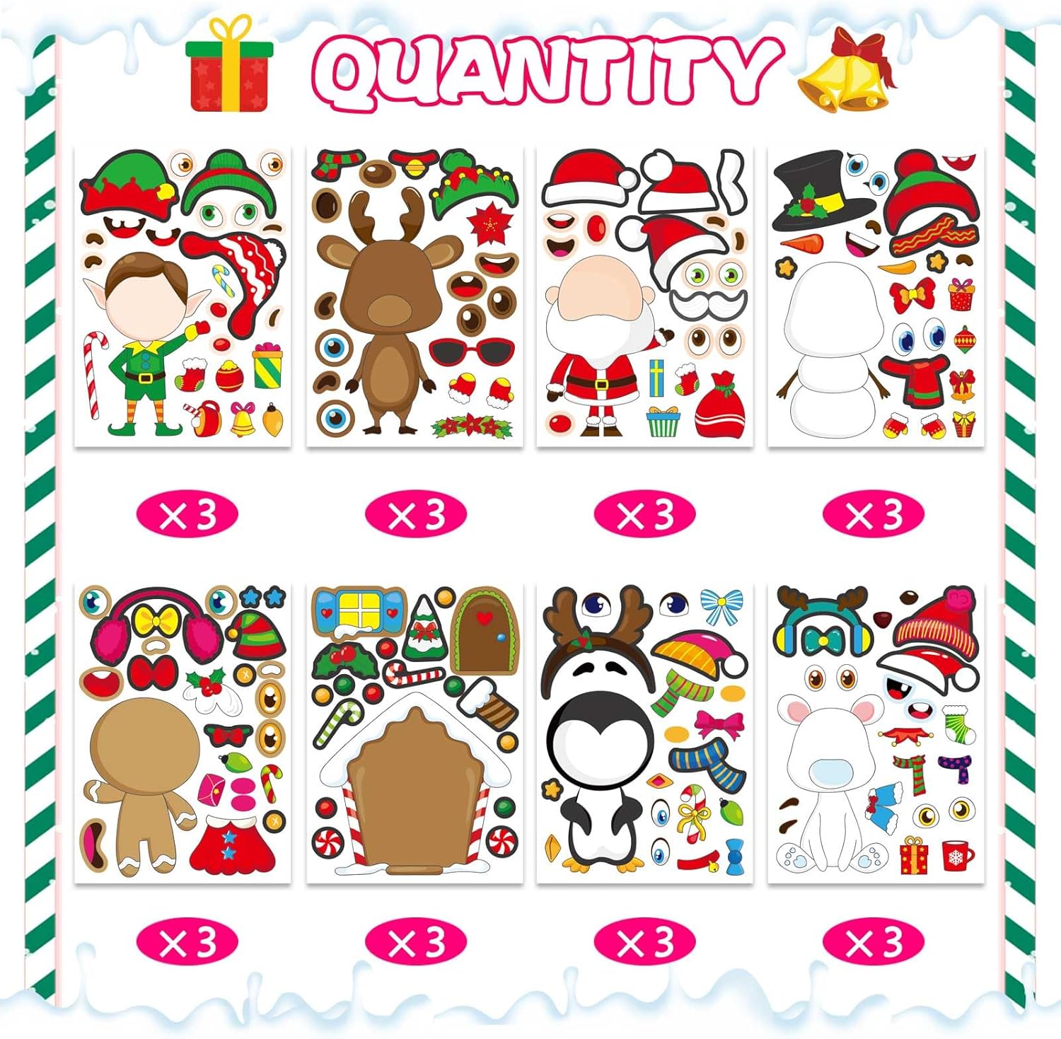 32 Sheet Christmas Stickers for Kids Make Your Own Characters