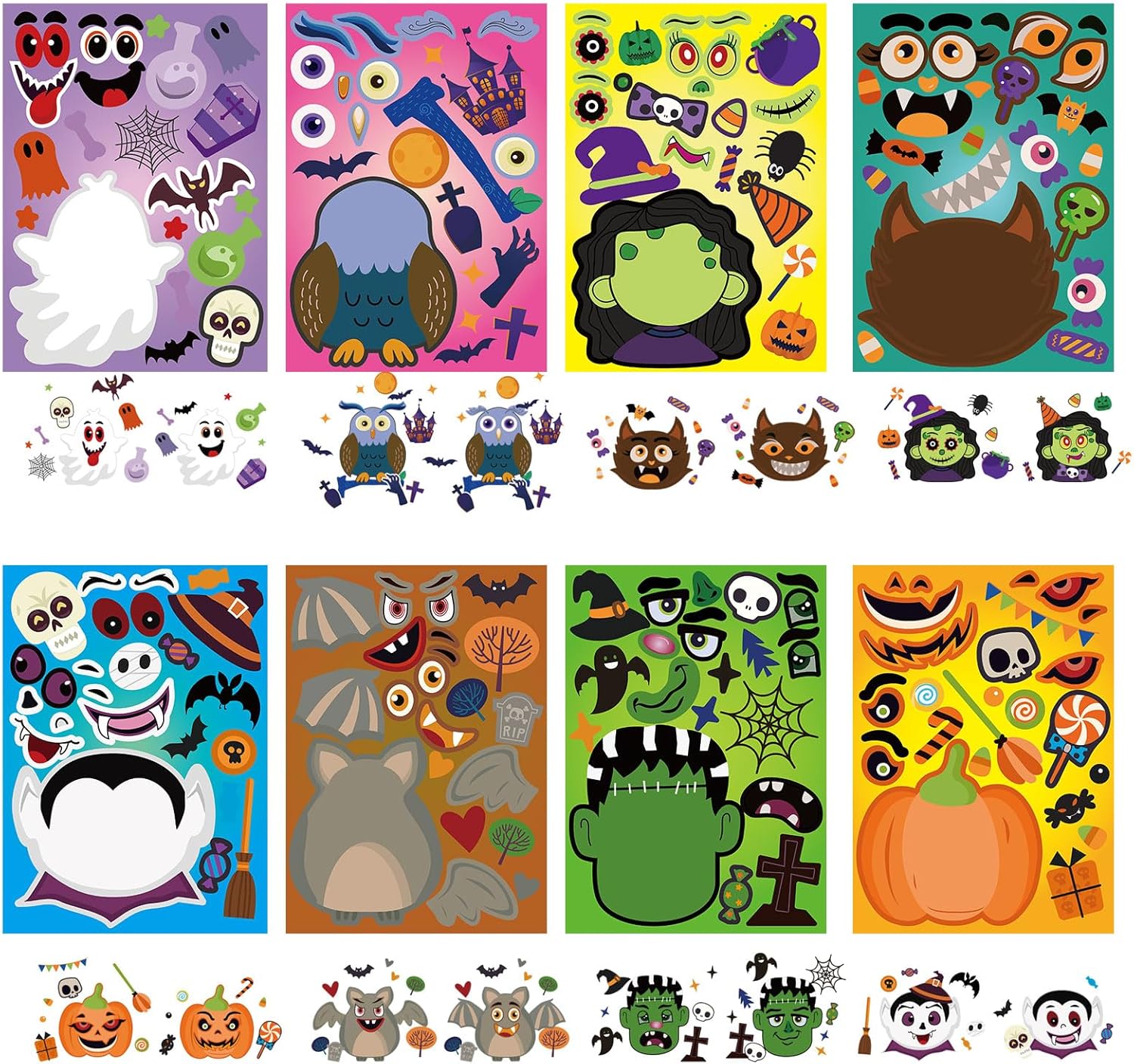 24 Sheets Halloween Stickers - Kids Craft Set with Pumpkin Mummy Zombie Vampire Themes