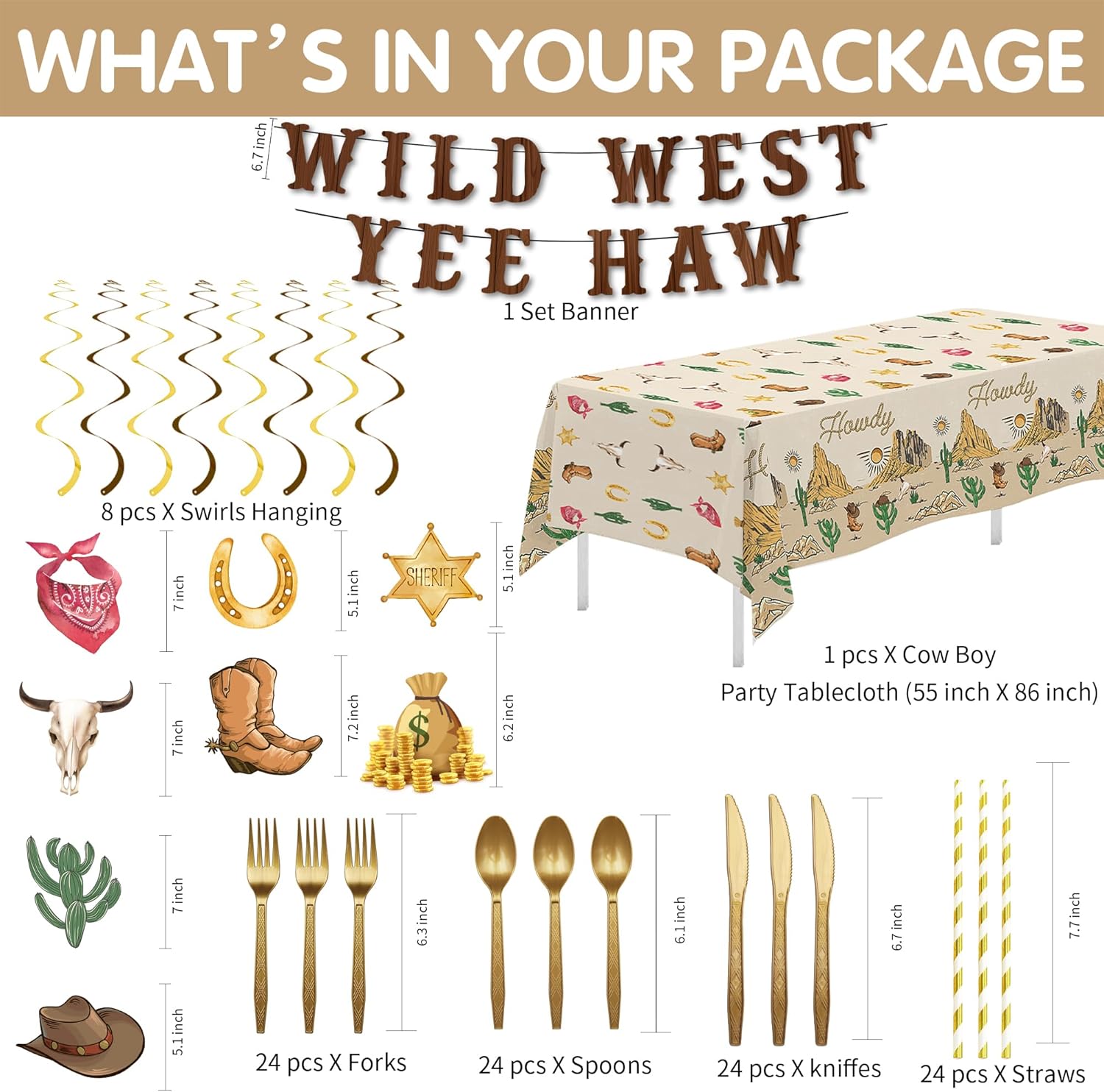 Western Party Supplies Set for 24 Guests