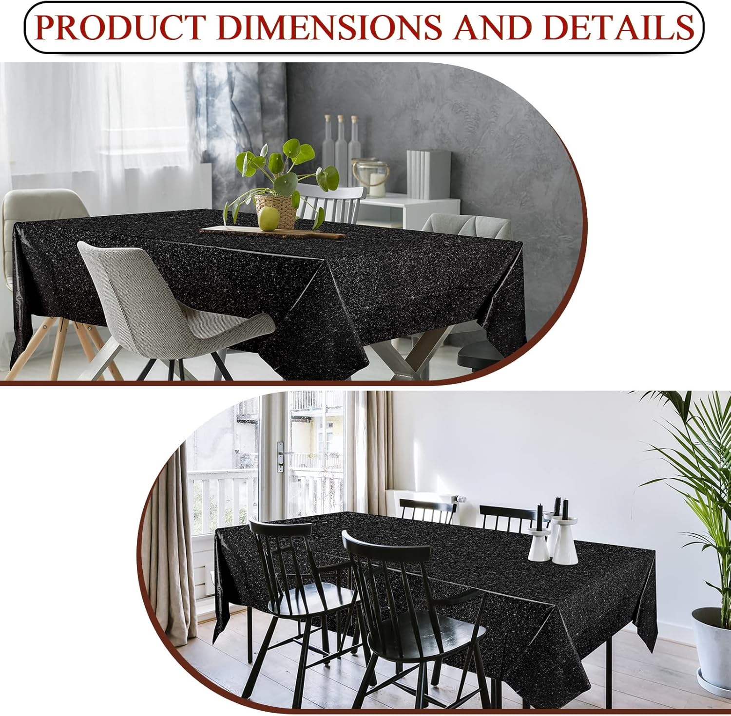 3 Pcs Black Glitter Tablecloth for Themed Parties