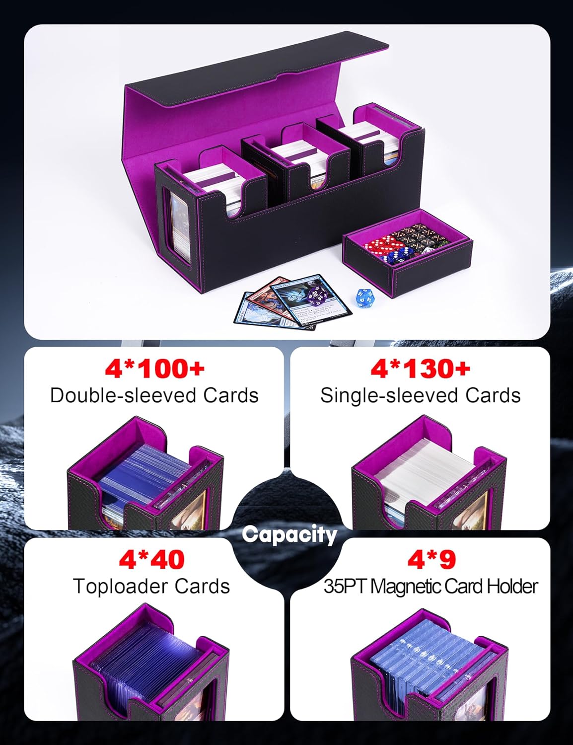 4-in-1 Magic Deck Box with Commander Display and Dice Tray