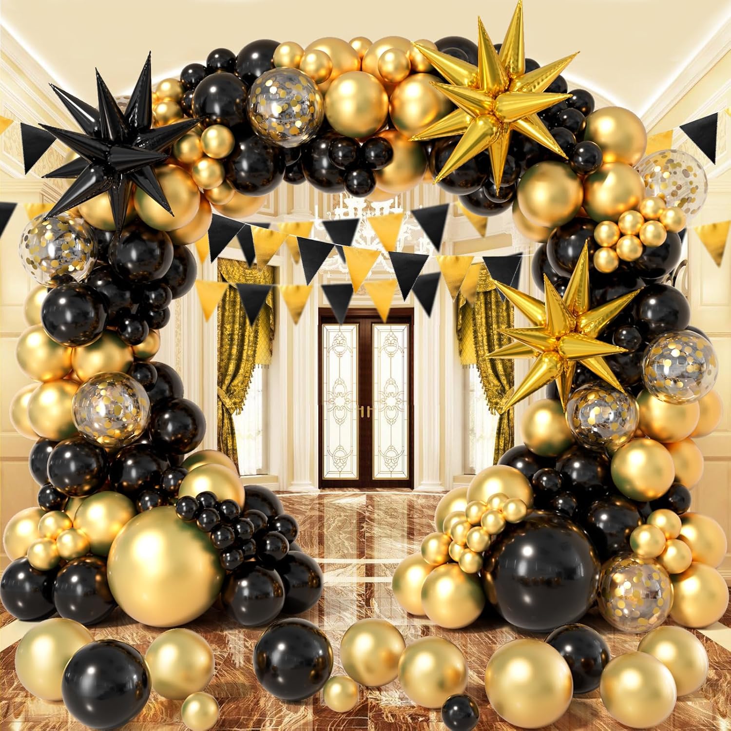 Bonropin Black and Gold Balloon Garland Arch Kit 158pcs