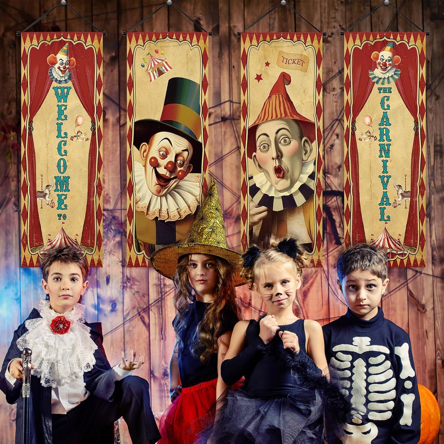 Tiamon 4 Pcs Vintage Halloween Carnival Banners