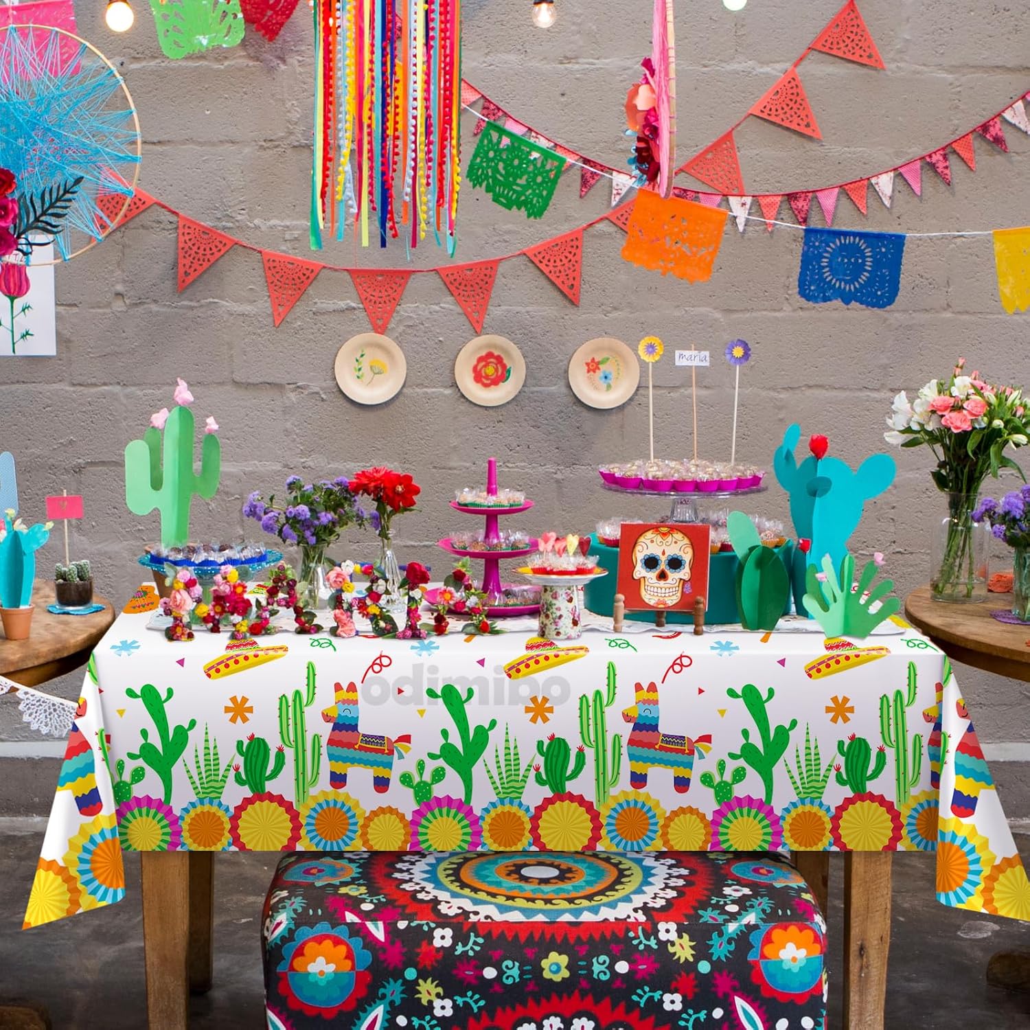 Odimibo Fiesta Tablecloth Plastic Disposable