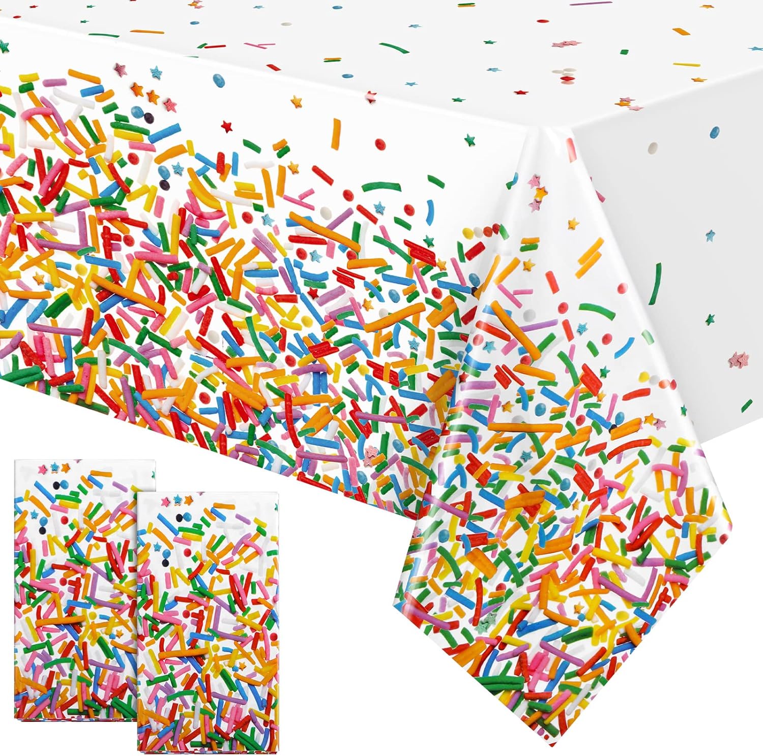 Durony 2 Piece Confetti Sprinkle Tablecloth for Birthday Wedding Parties