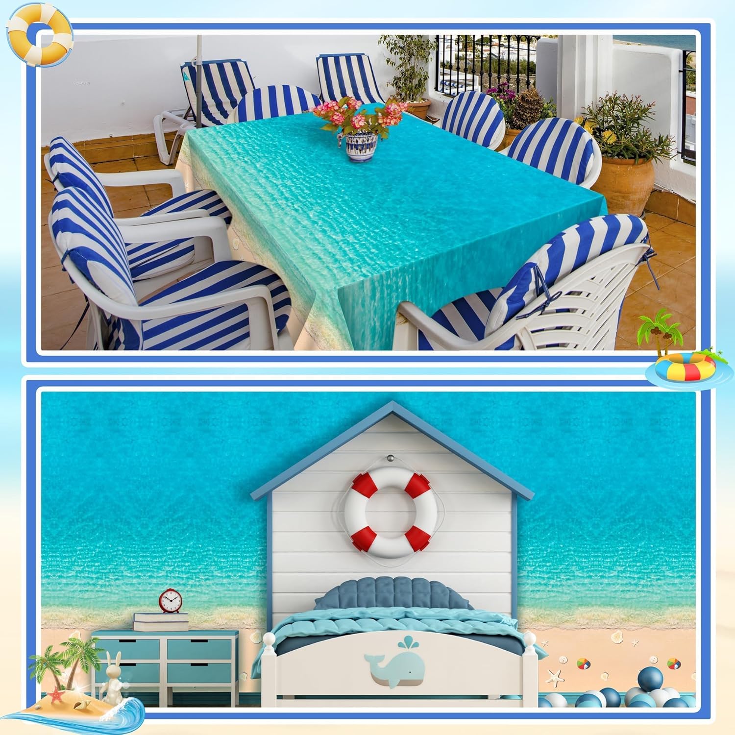 Summer Beach Tablecloth Roll with Cutter Box 100ft x 54in