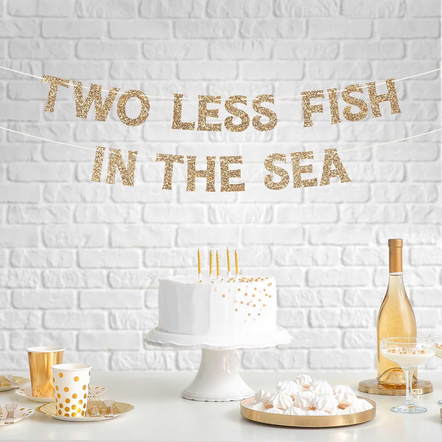 Pre-Strung Two Less Fish In The Sea Banner - Gold Glitter