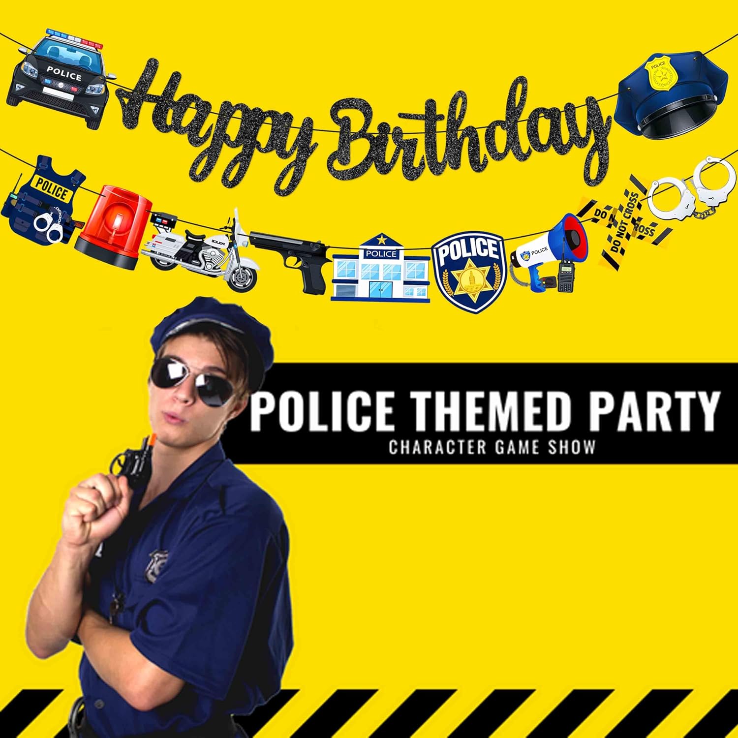 Police Birthday Banners 2Pcs Cops Party Decorations