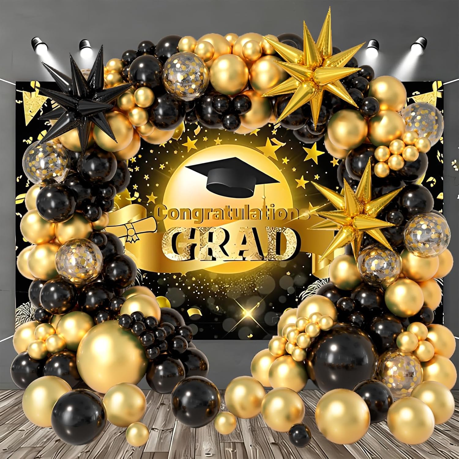 Bonropin Black and Gold Balloon Garland Arch Kit 158pcs