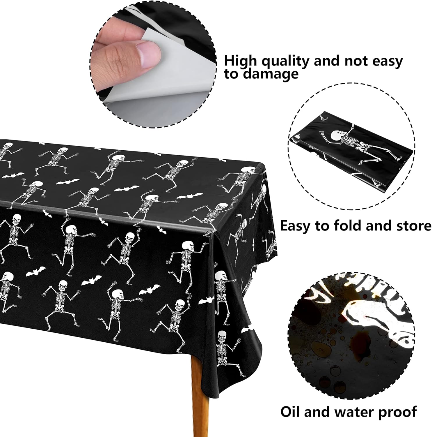 Iceyyyy 3-Pack Skeleton Tablecloth - 54 x 108 Halloween Decor