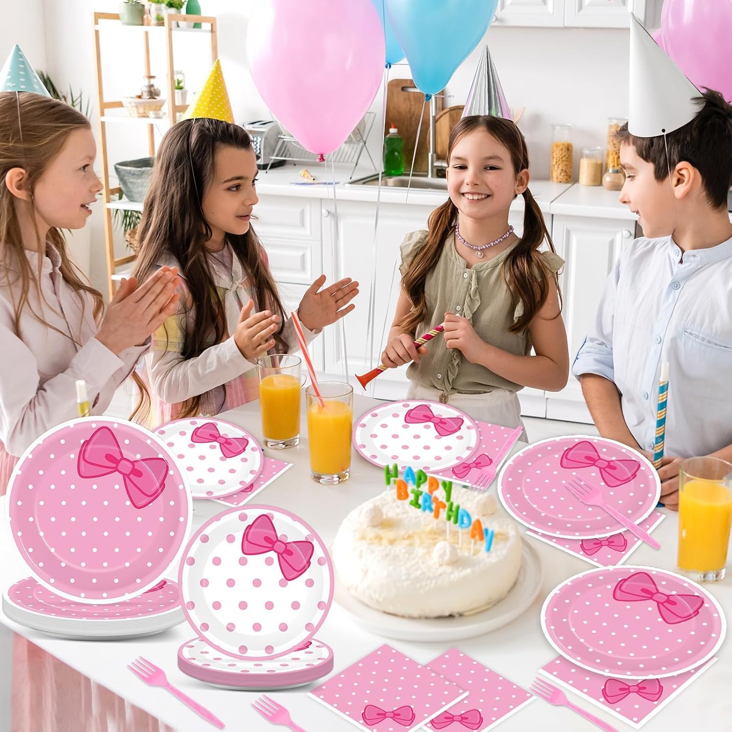 96 Pcs Pink Cat Party Supplies Set for 24 Guests