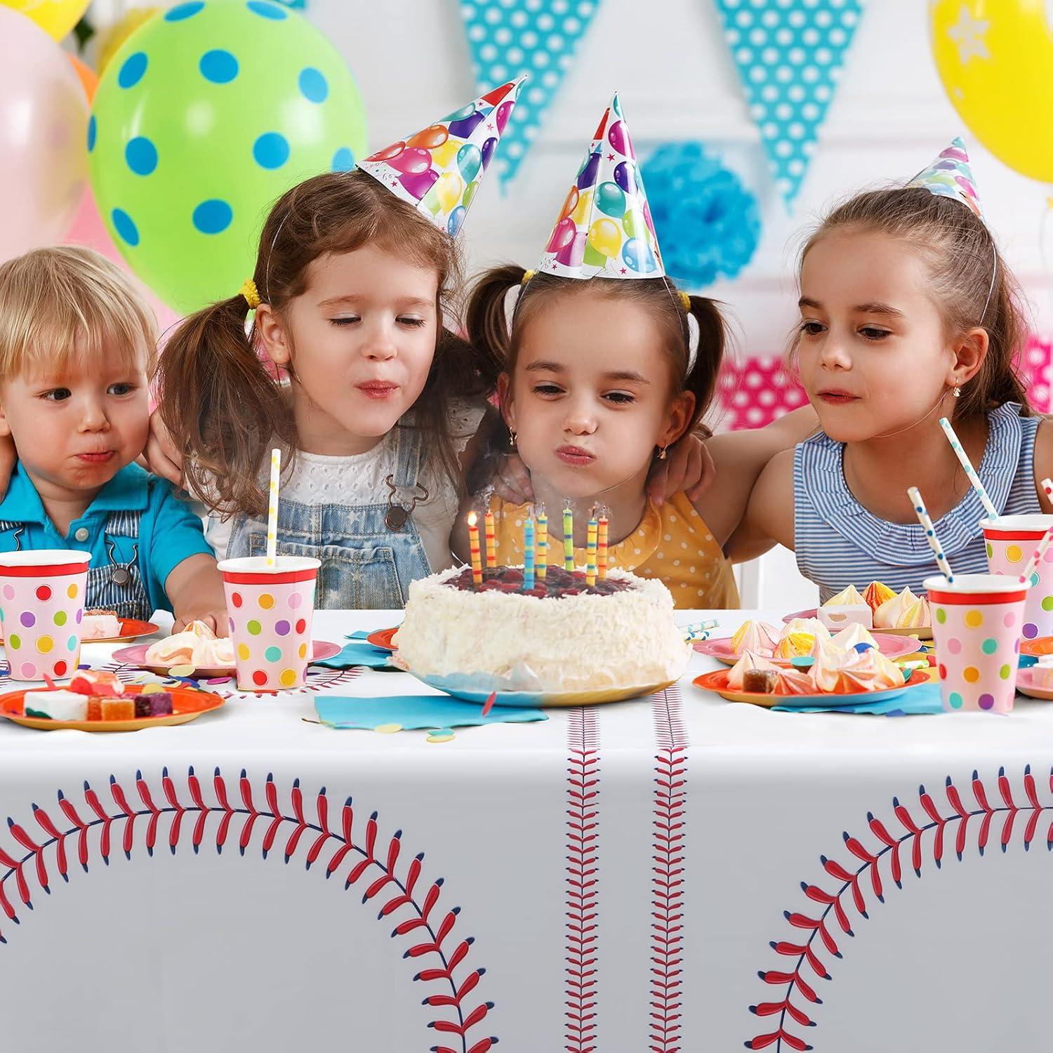 Durony 3 Pack Baseball Tablecloth 108x54 Inch Plastic Cover for Parties