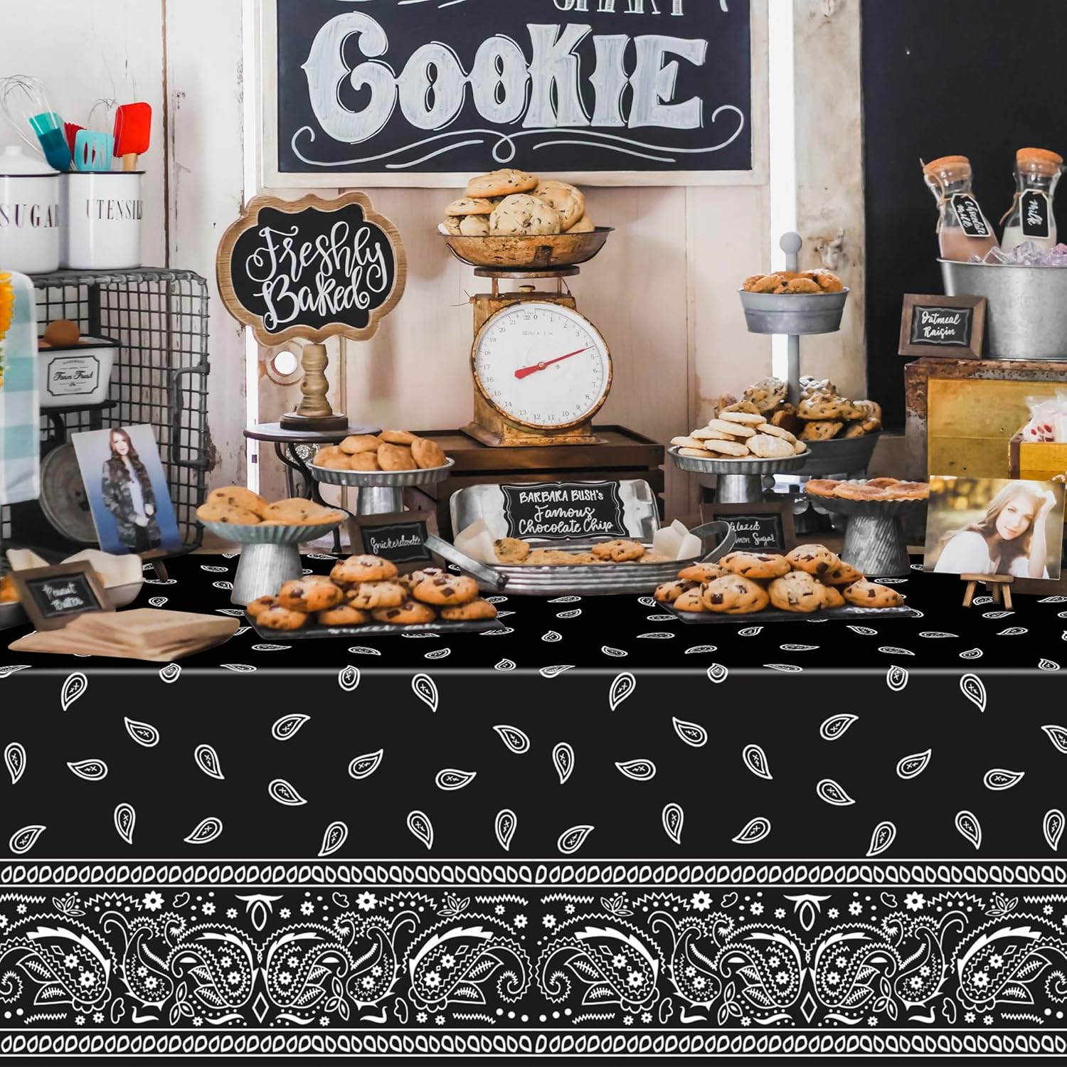 K1tpde 6PCS Black Bandana Style Tablecloths