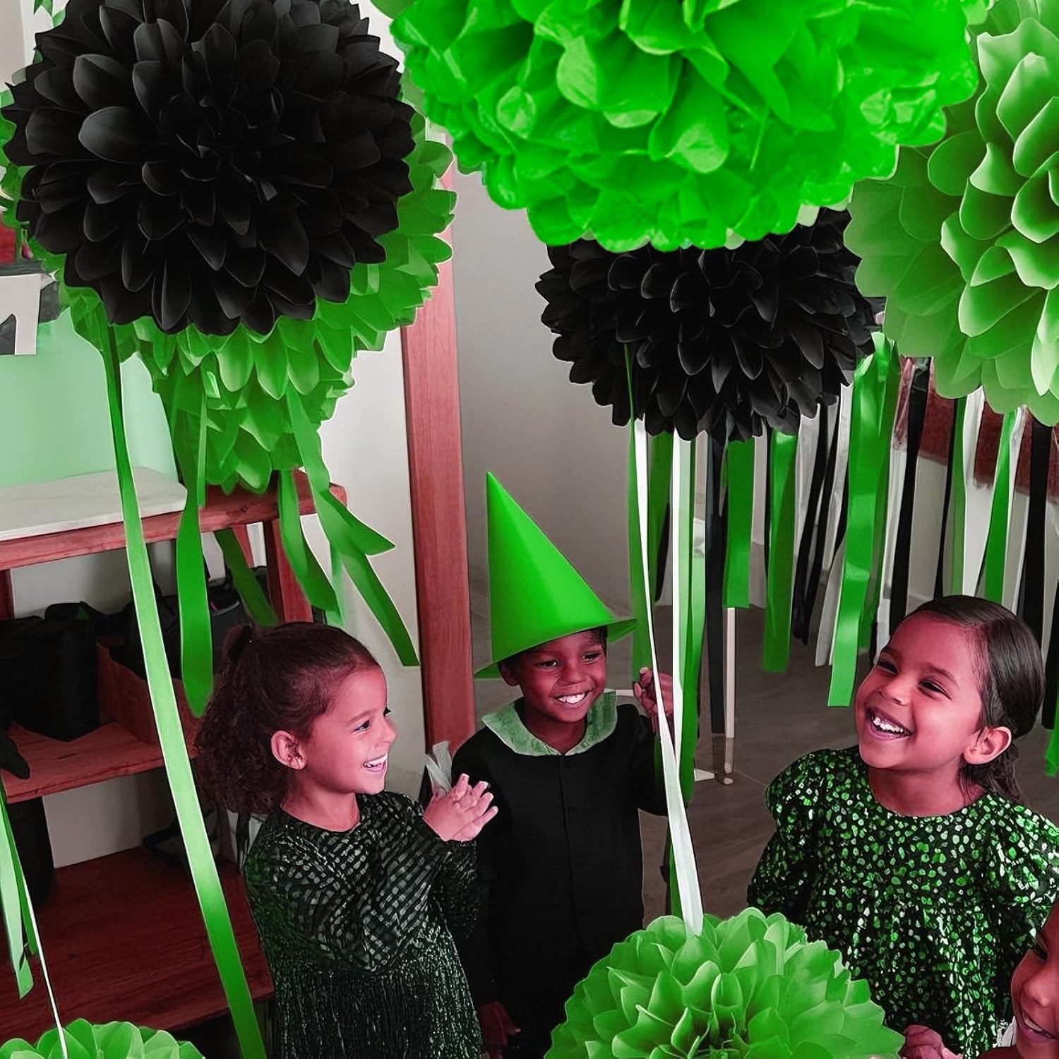 Capesaro Black Green Tissue Paper Pom Poms 12PCS Decorations