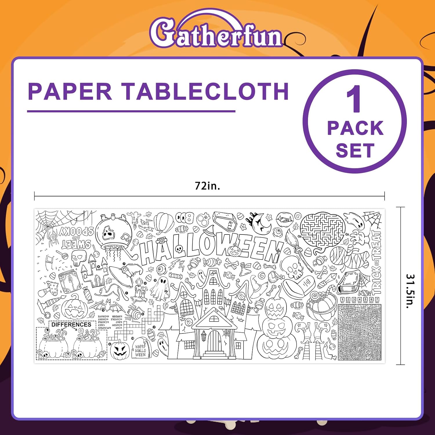 Halloween Coloring Tablecloth - 315 x 72 Inches