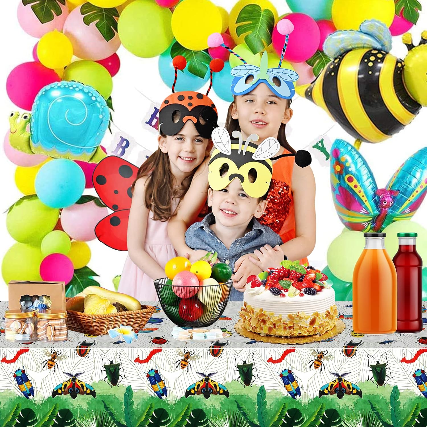 PHOGARY Insect Themed Party Tablecloth 3pcs 51x87in
