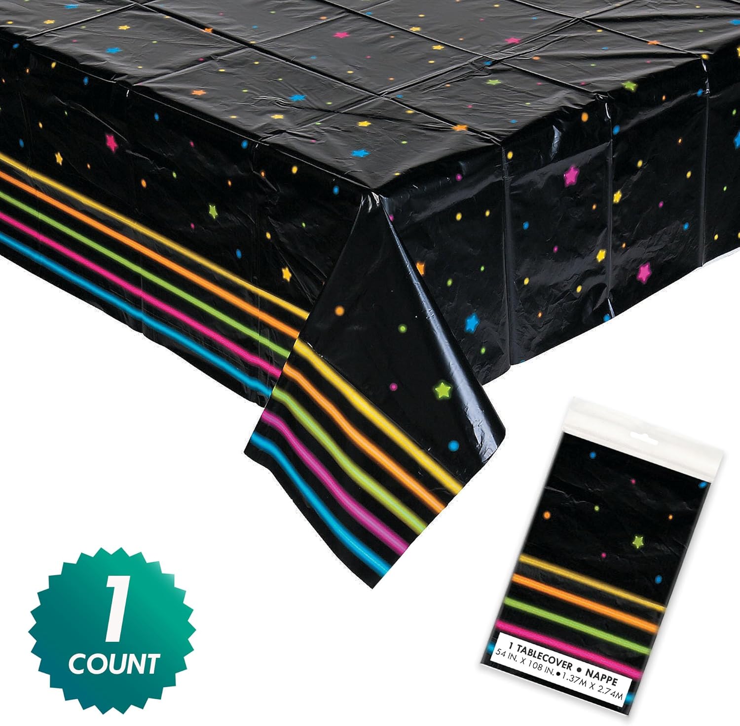 HOME HOOPLA Neon Glow Plastic Table Cover