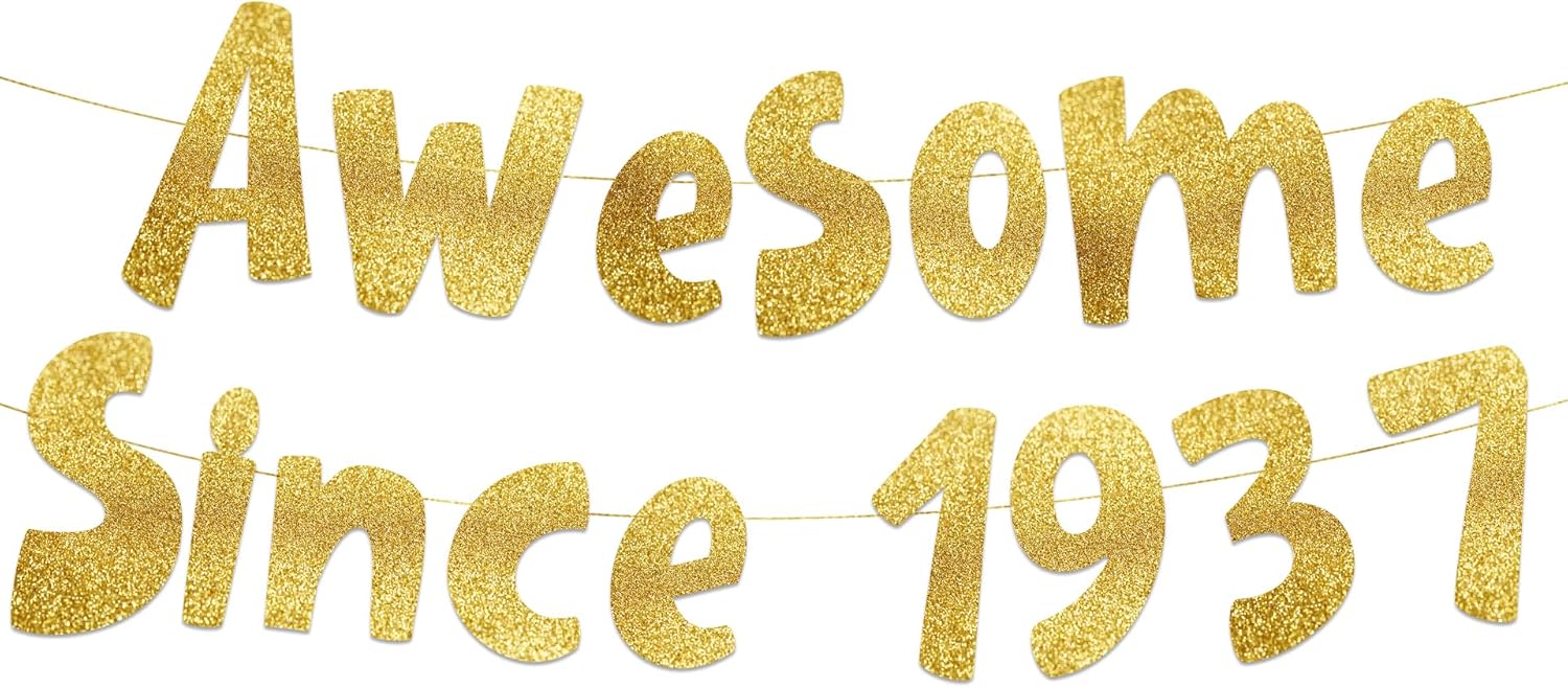 Awesome Since 1937 Gold Glitter Banner 88th Birthday Decor