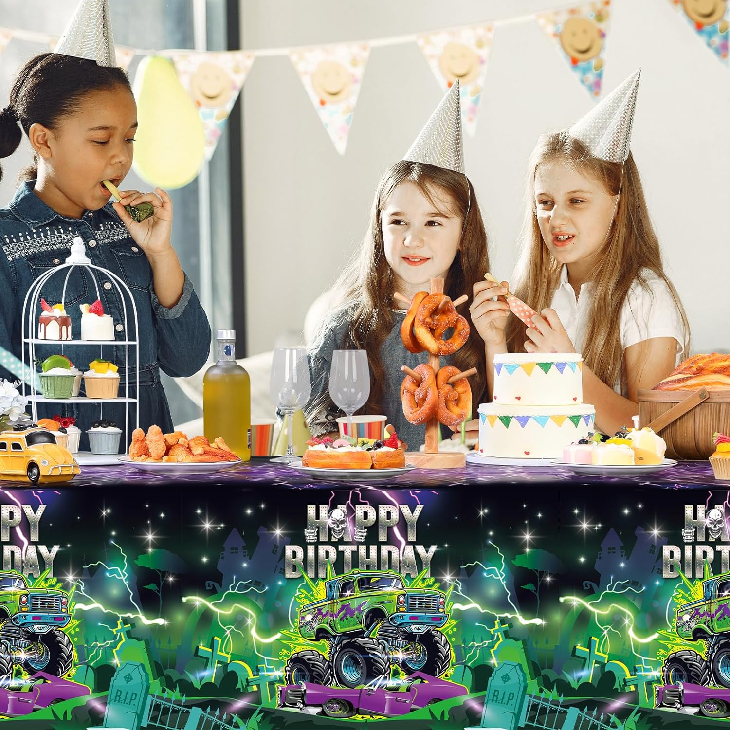 3 Monster Truck Birthday Tablecloths 54x108 Inch Party Covers