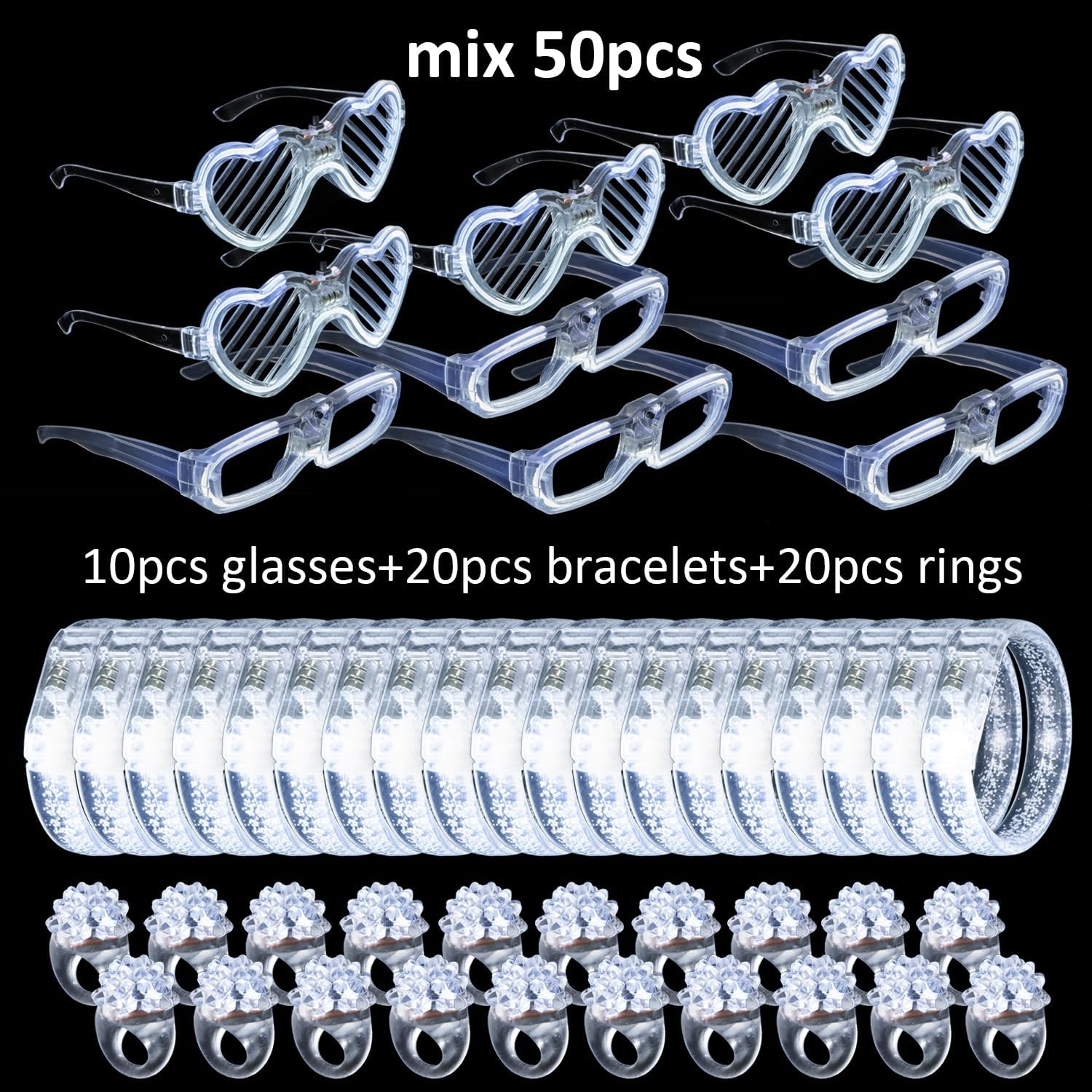 50Pcs White Wedding Party Supplies Set with LED Decorations