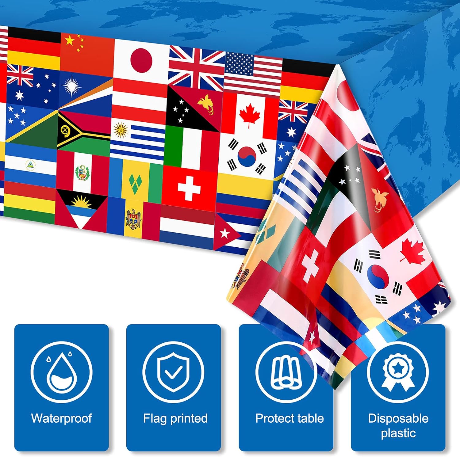 3 Pack International Flag Table Cover for Parties and Celebrations