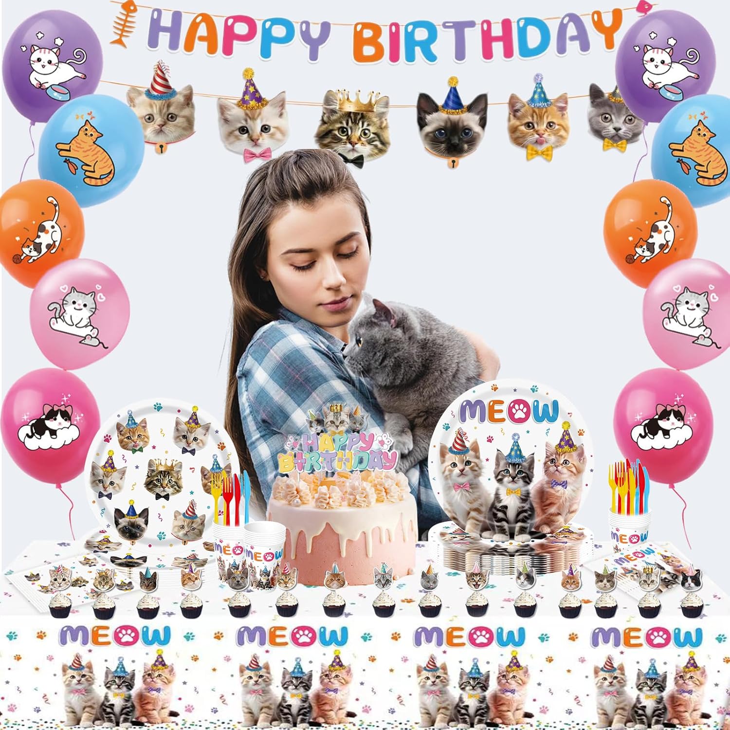 Lousuip 174pcs Cat Birthday Party Decorations Set