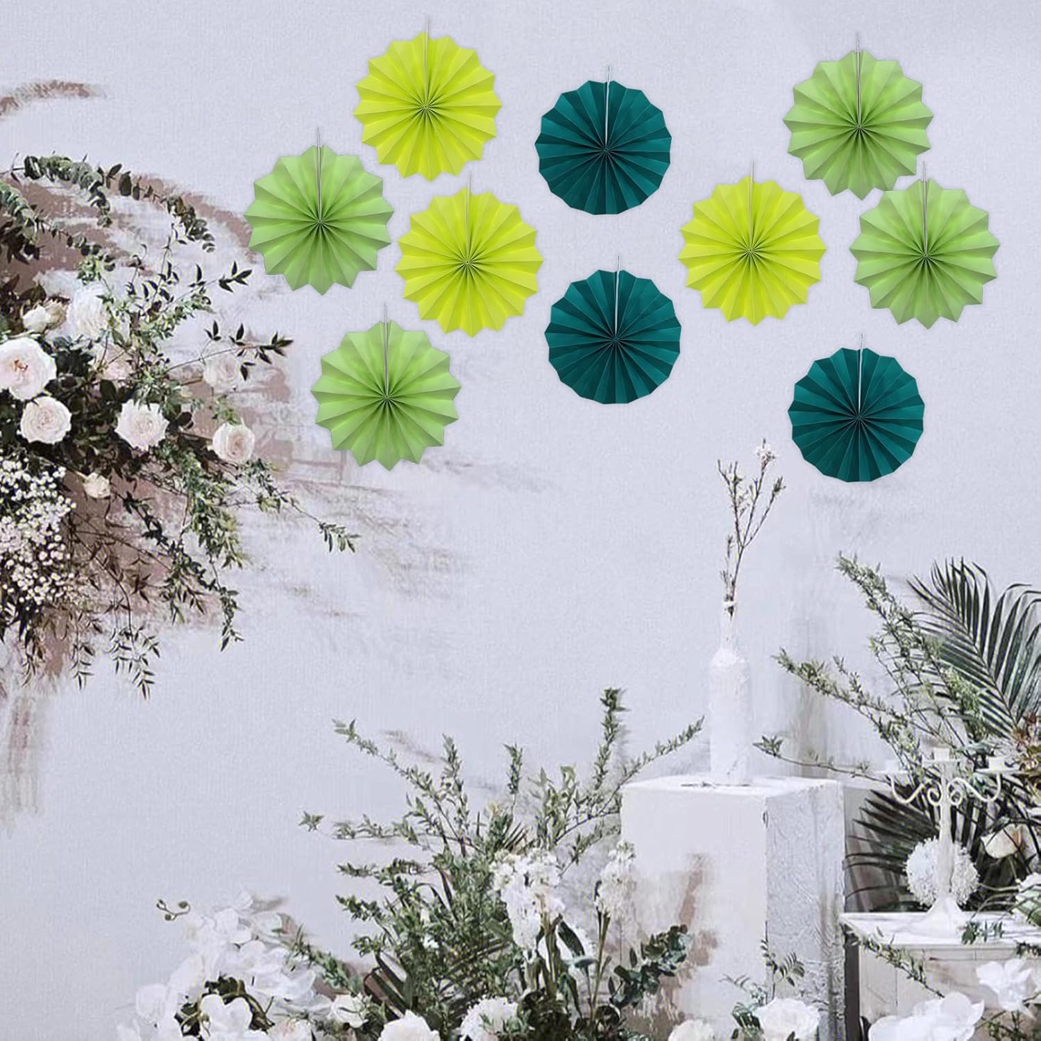 Bart Hew Green Hanging Paper Fans 8in DIY Set 30 Pack