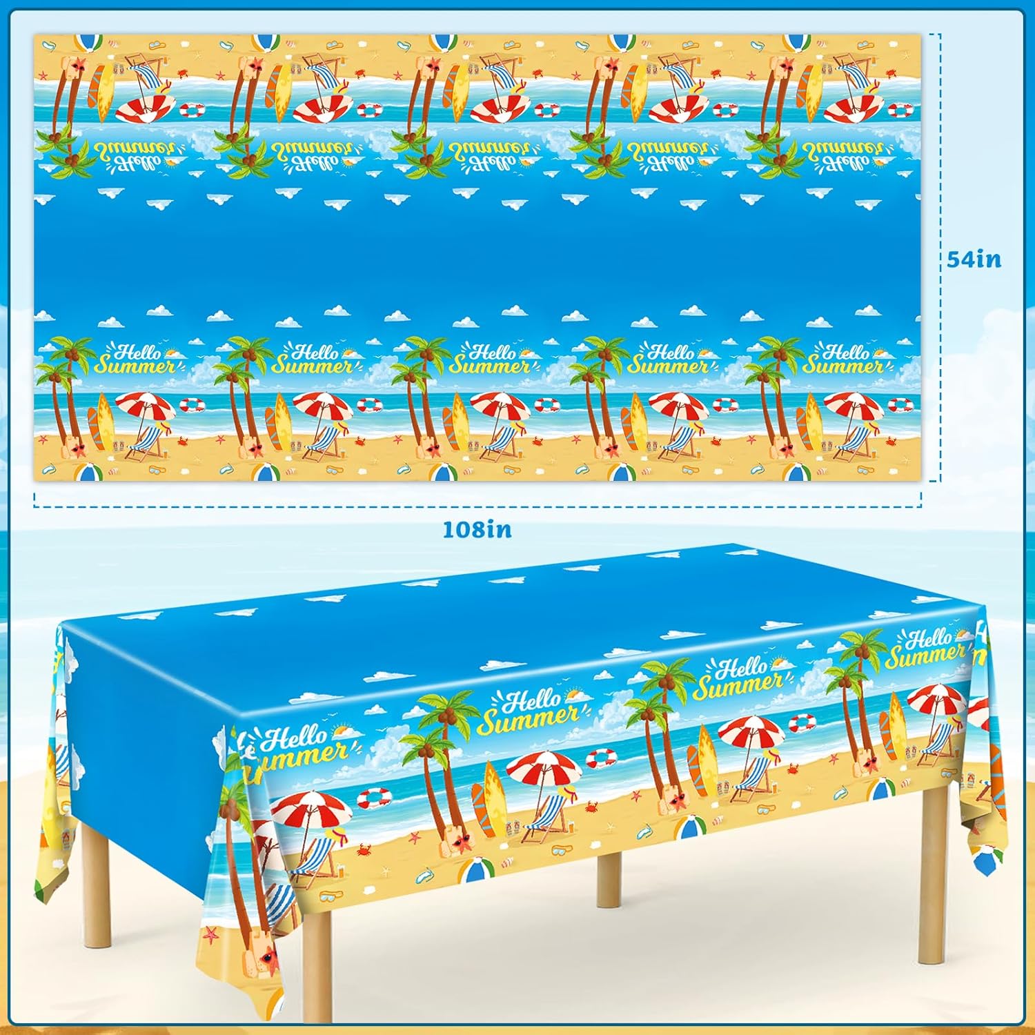 3pcs Beach Tablecloth Waterproof Summer Table Cover for Birthday Party