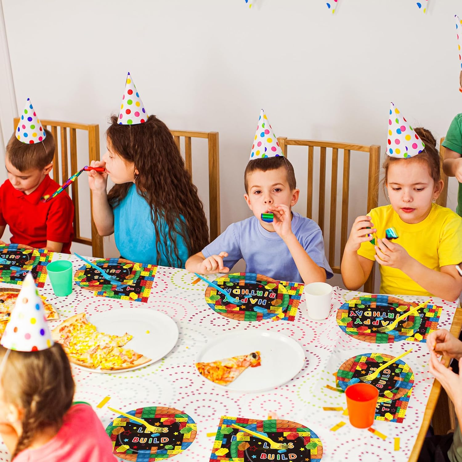 200 Pcs Building Block Party Plates Napkins Forks Set