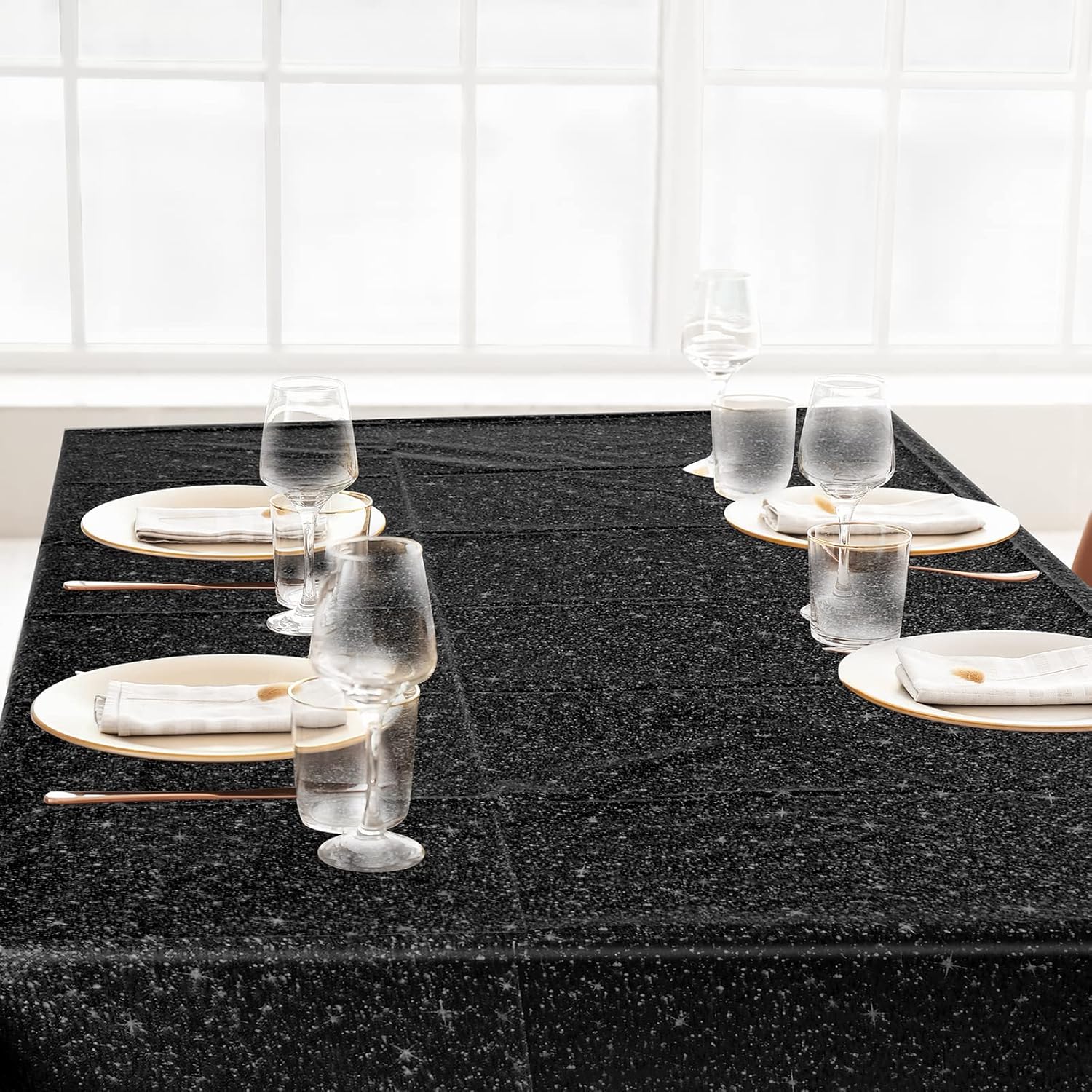 3 Pcs Black Glitter Tablecloth for Themed Parties