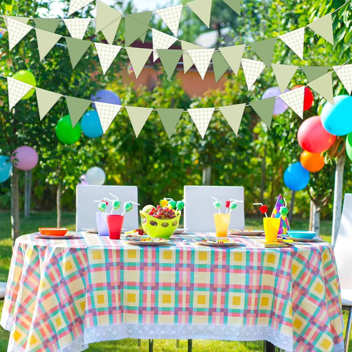 37 Ft Green Triangle Bunting Garland for Birthday Wedding Baby Shower
