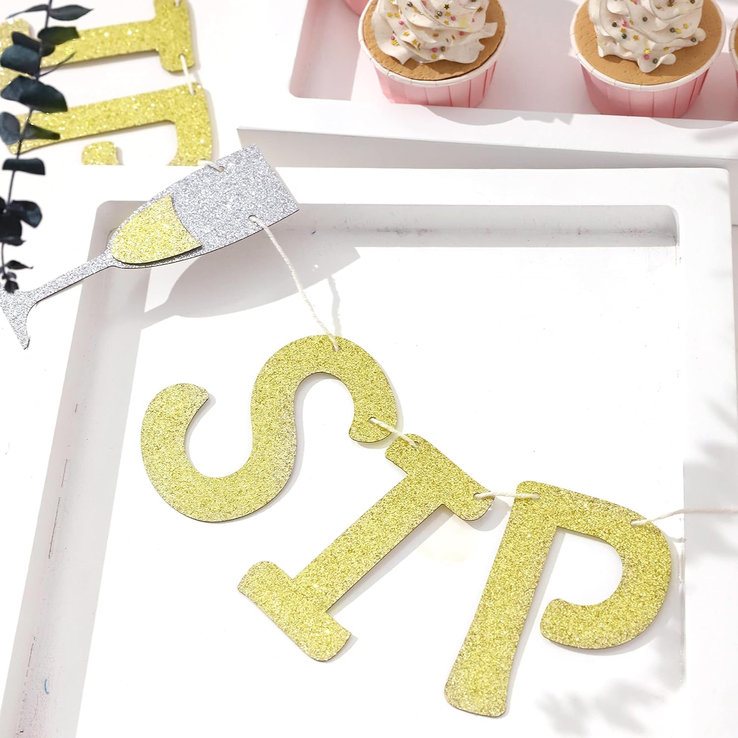 Sip Sip Hooray Banner - Gold Glitter Party Decor