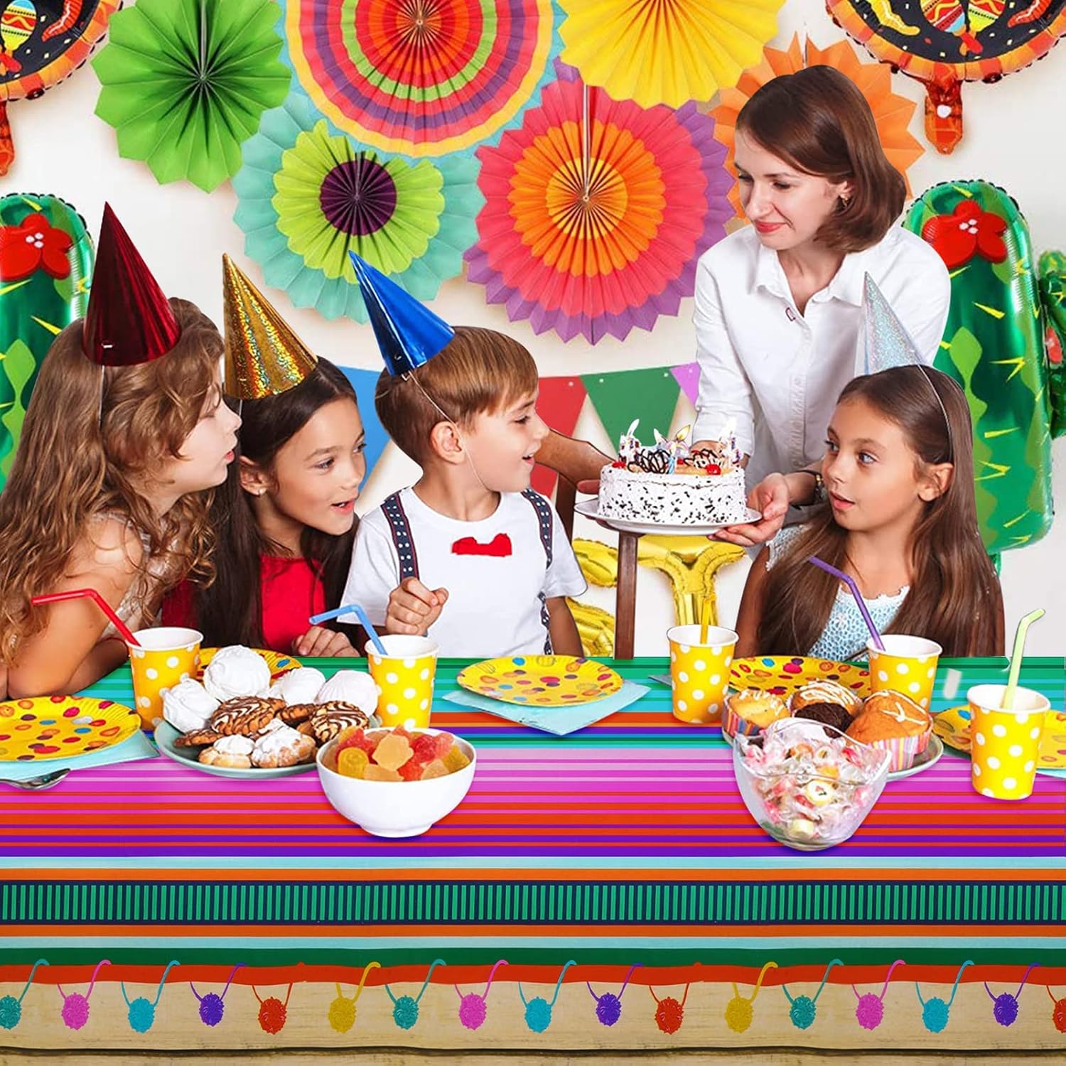 3PCS Fiesta Tablecloth for Mexican Party Decorations