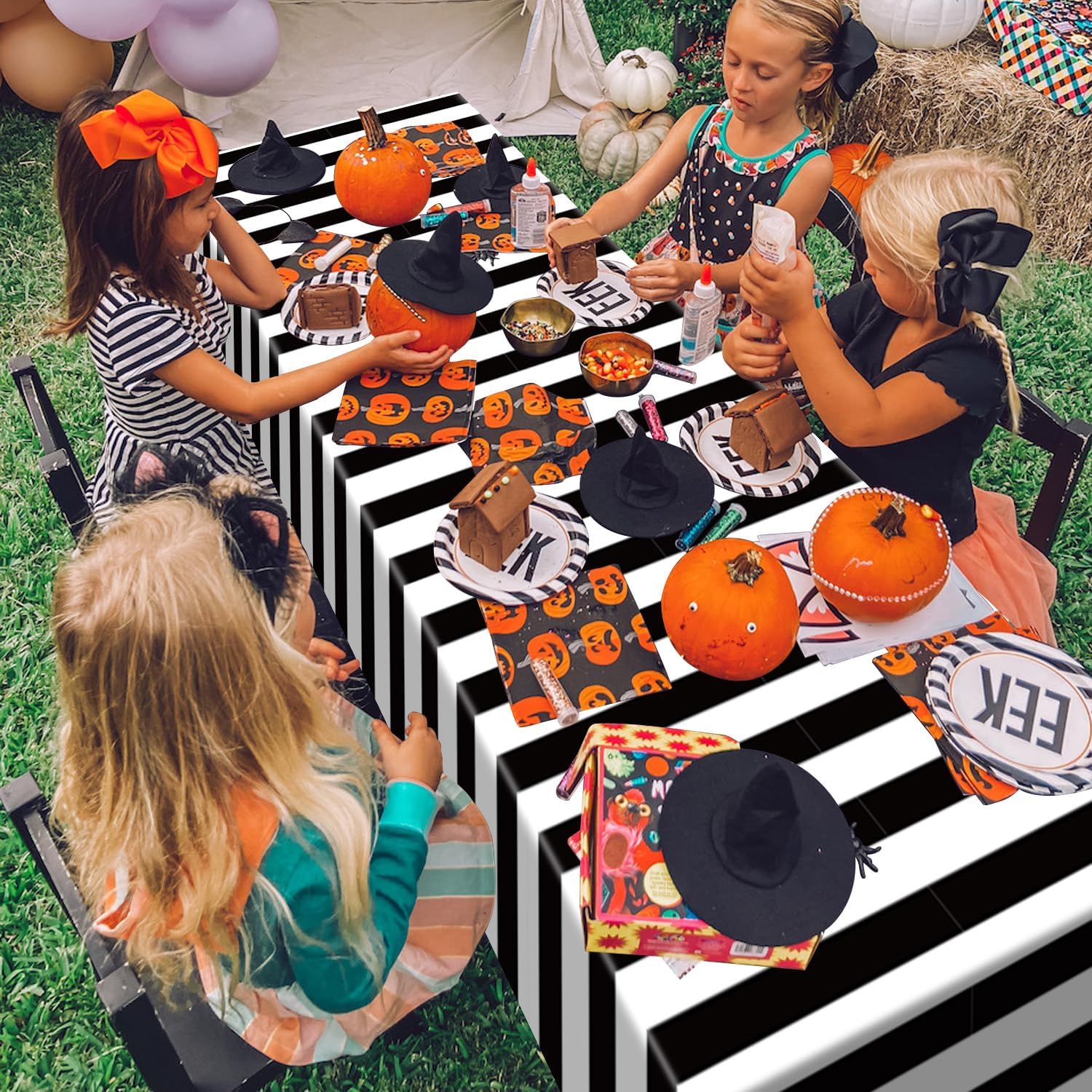 4 Pcs Black and White Stripes Tablecloths 51x86in
